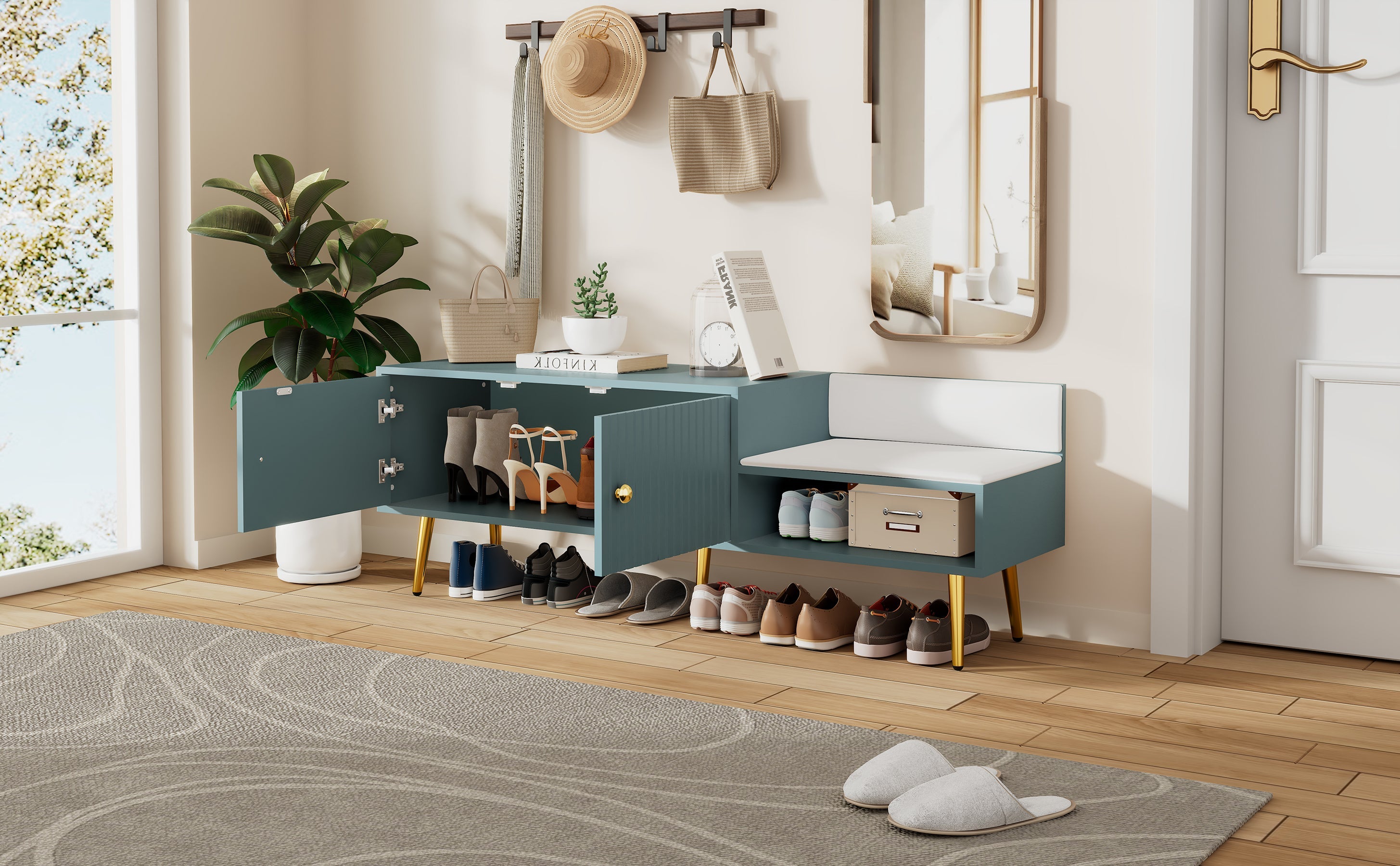Shoe Storage Bench Tiffany Blue