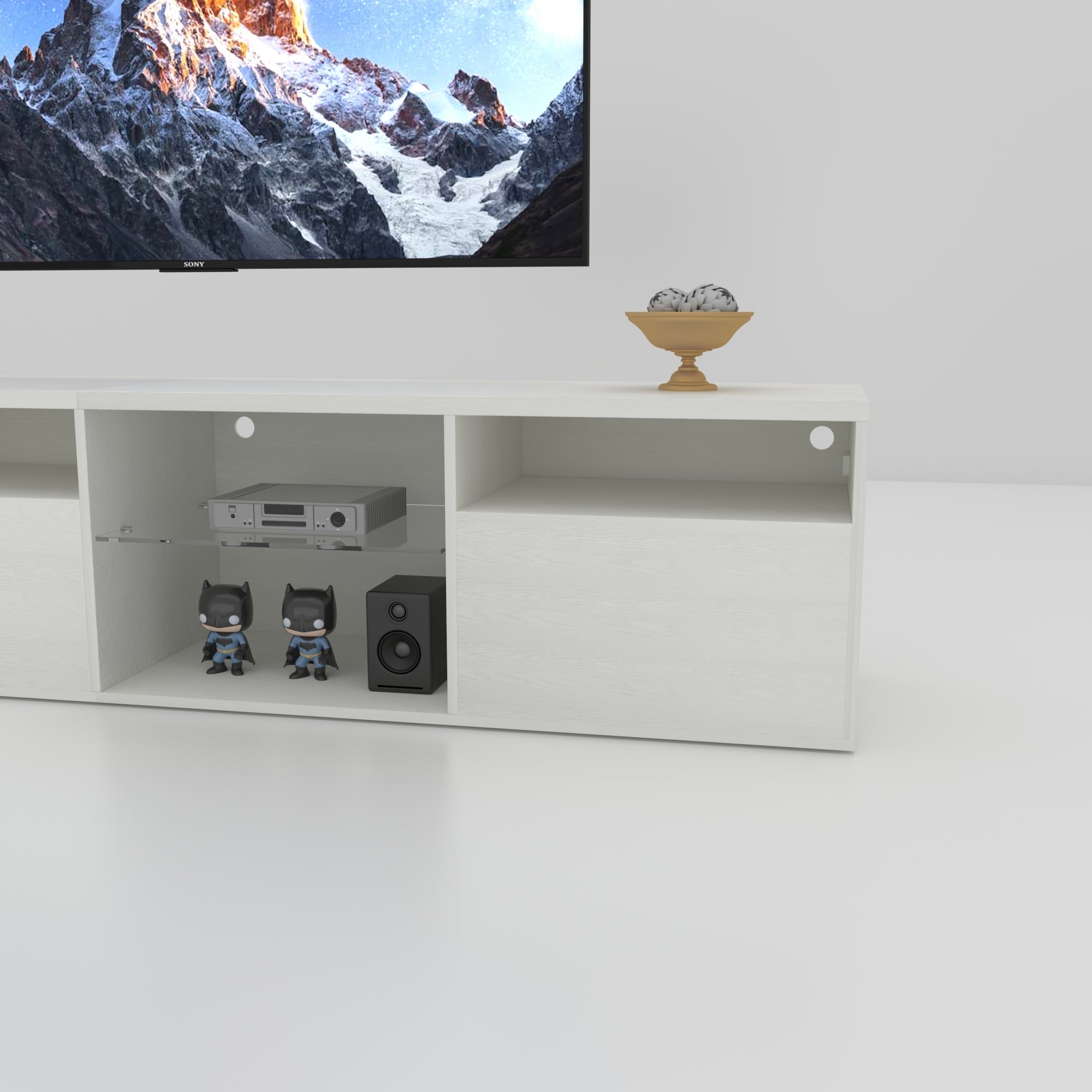 TV console with storage cabinet, 82.6-inch long LED TV stand with 31 mode switching lights (white, suitable for 75/80 inch TVs)