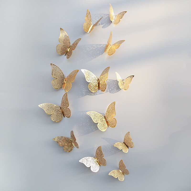 12pcs 3D Hollow Butterfly Wall Sticker for Home Decor DIY Butterflies Fridge stickers Room Decoration Party Wedding Decor