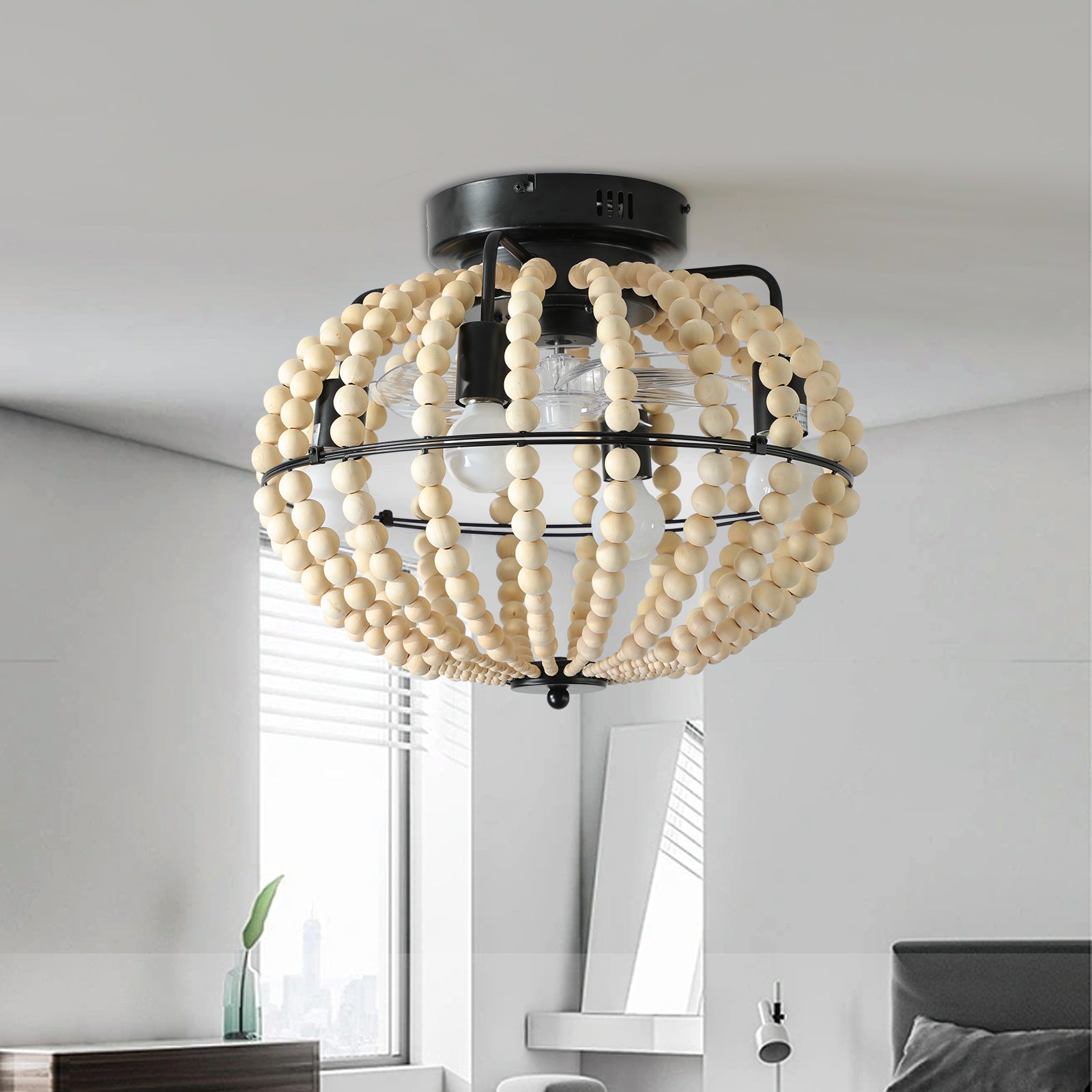 Beaded Wood Chandelier Fan
