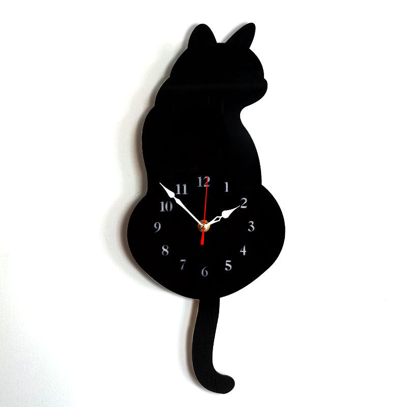 Cartoon art clock home decoration living room wagging tail cat children&