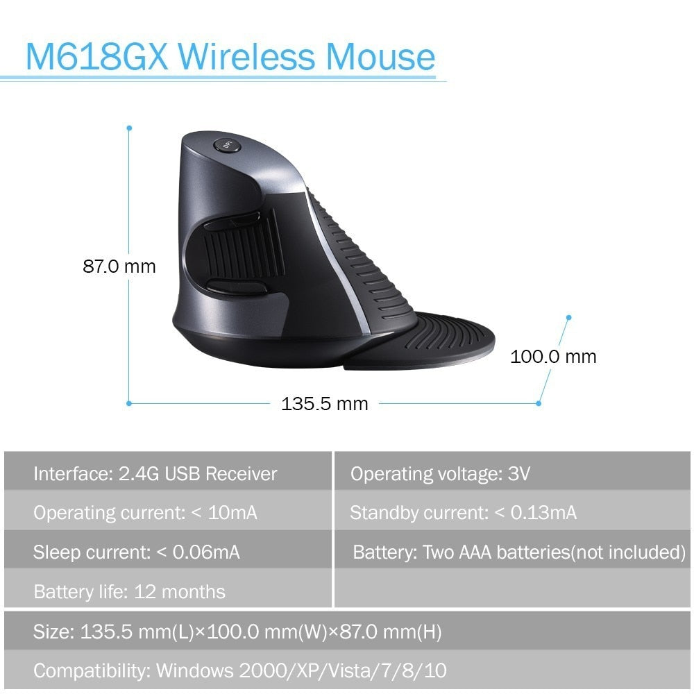 Delux M618GX Ergonomic Vertical Wireless Mouse 6 Buttons 1600DPI Optical Mouse With 3 Colors Silicon Rubber Case For PC Laptop