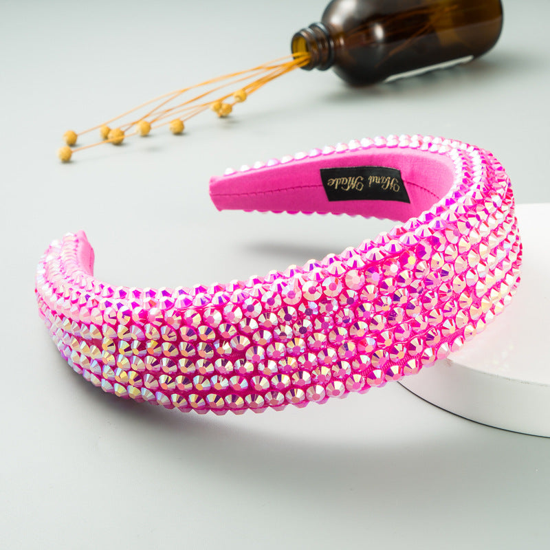 Ins Super Flash Full Drill 4.5cm Wide Brimmed Headdress Thickened Sponge Solid Color Headband Ladies Press Release Art Headband