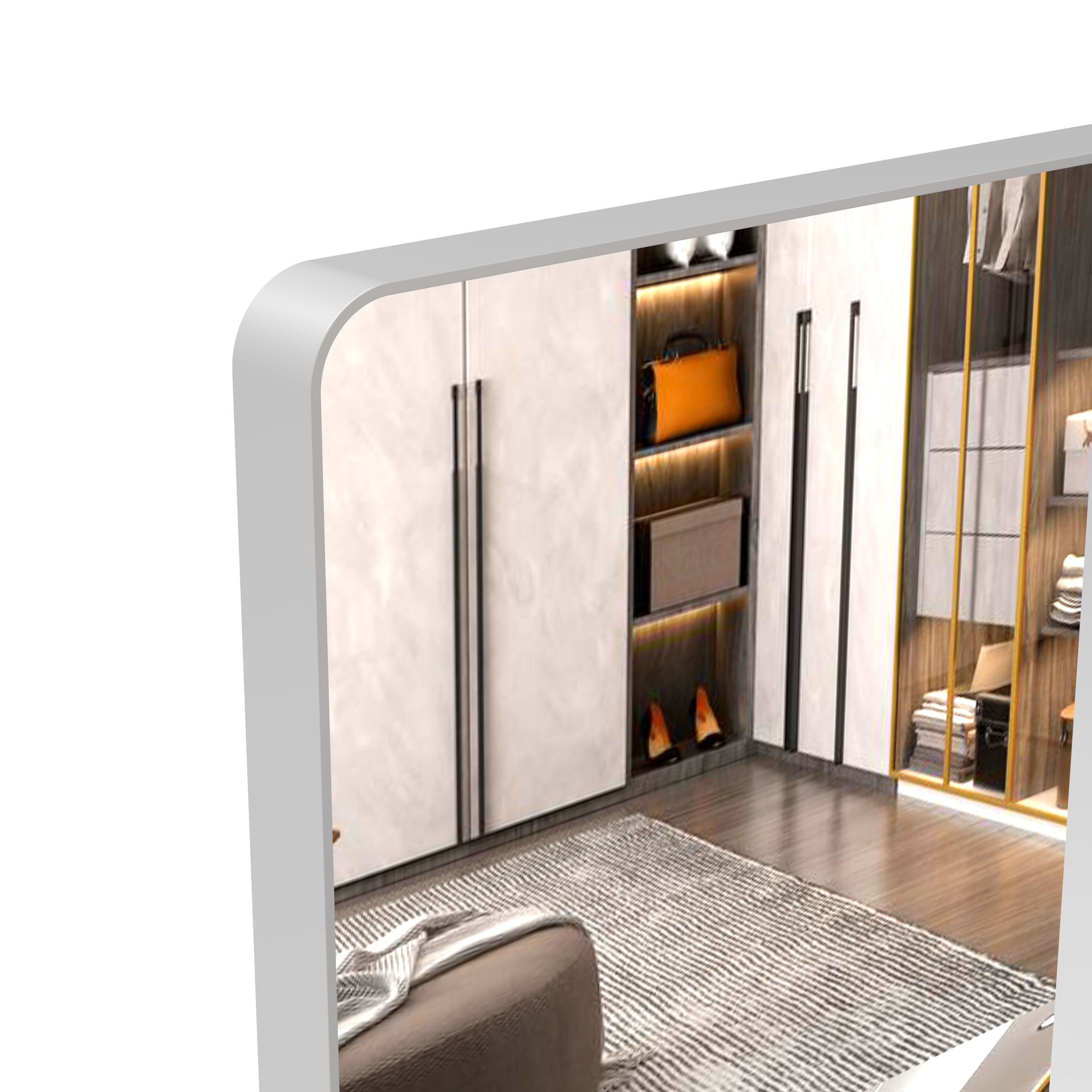 Large bathroom mirror with movable tray wall mounted mirror, vertically and horizontally suspended aluminum frame wall mounted m