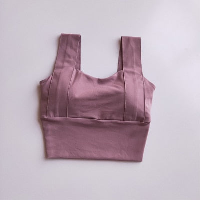Yoga Bra Women Shockproof Sports Bra Running Workout Gym Top Gathering Widened Shoulder Belt Bra Short Vest Tops