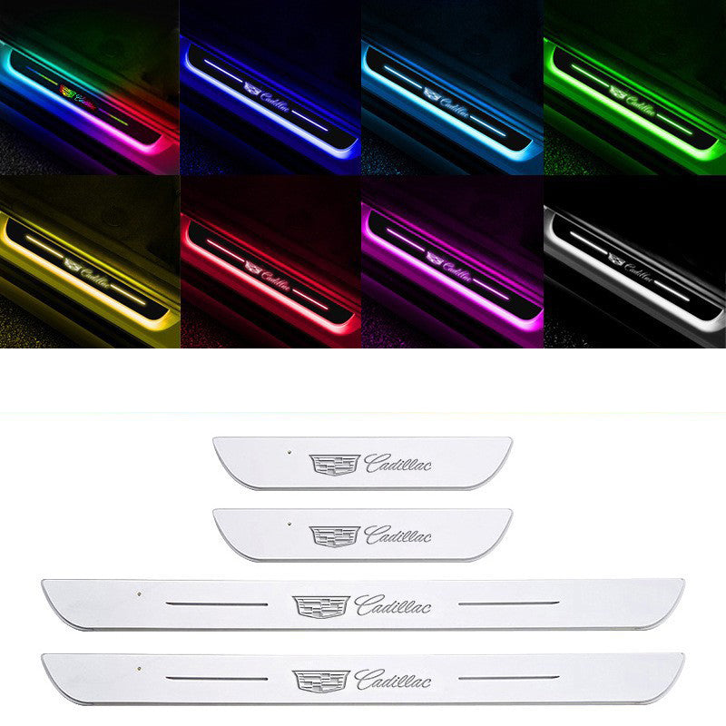 Acrylic Universal Car Led Welcome Pedal Light Led Moving Door Scuff Led Door Sill Scuff Plate car logo 4PCS Set