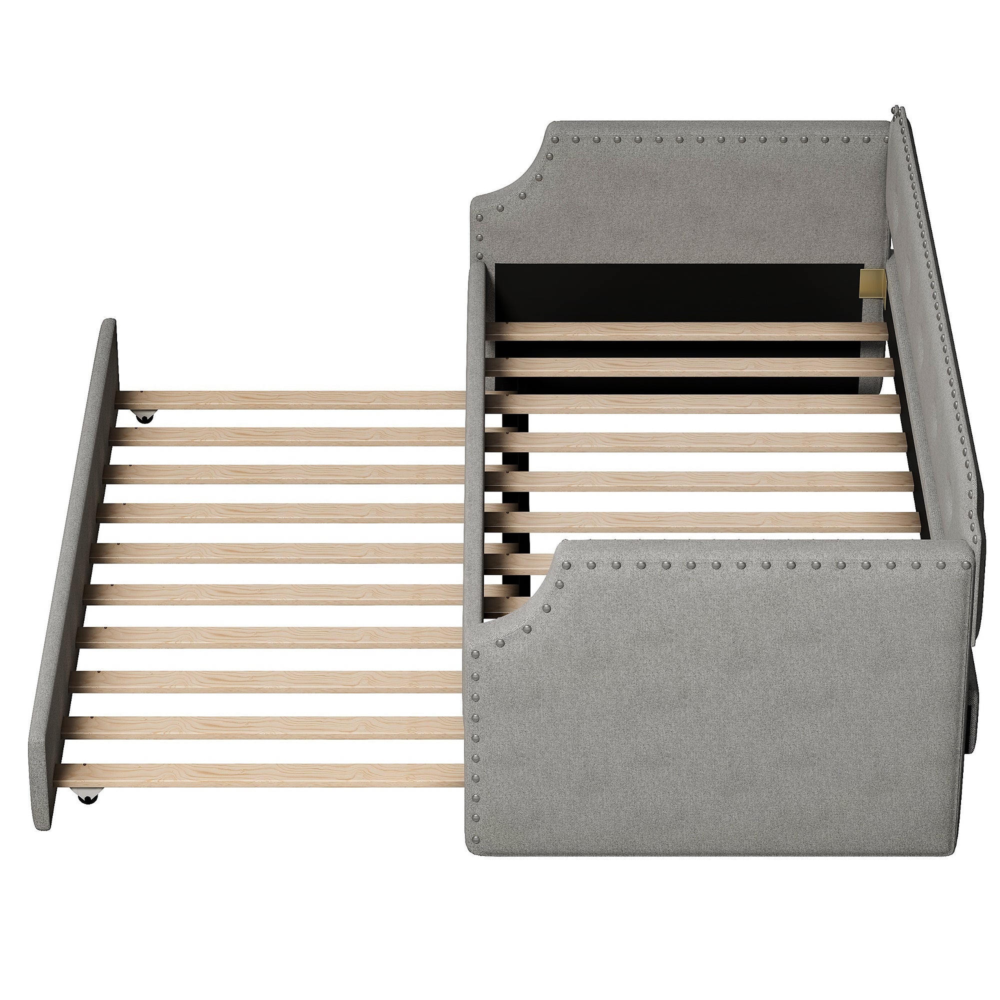 Upholstered Daybed with Trundle, Wood Slat Support,Upholstered Frame Sofa Bed Twin Gray
