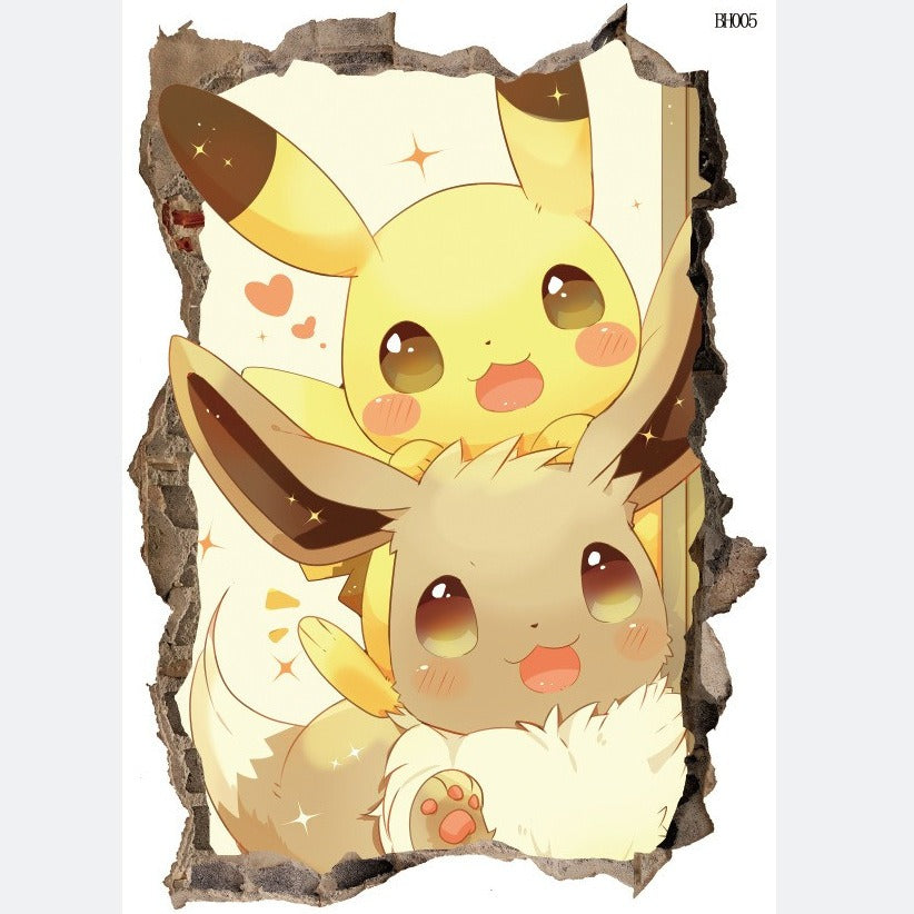New 3D Pikachu Wall Sticker Pok é mon Wallpaper Self adhesive Cartoon Graffiti Anime Poster Children&