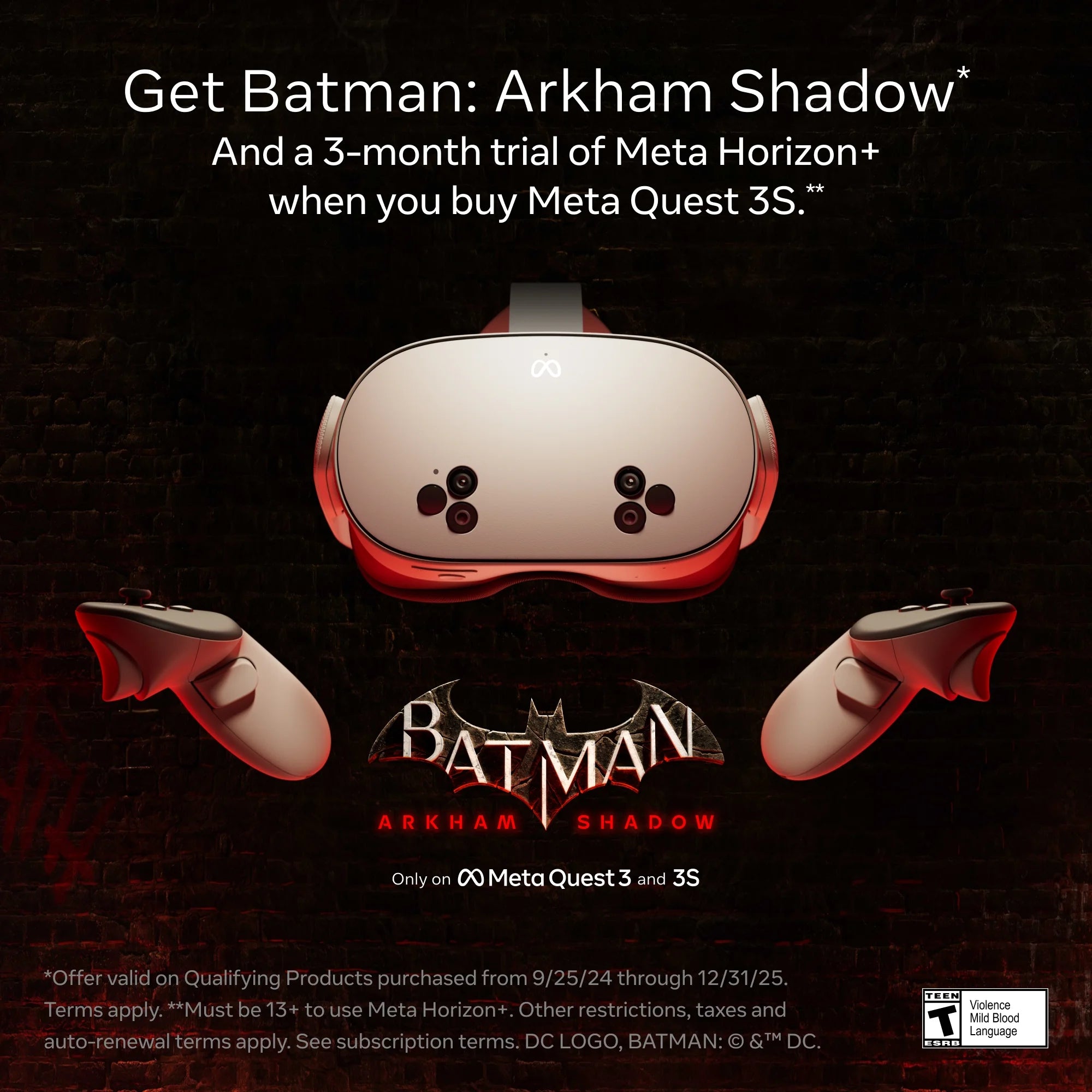 Quest 3S 128 GB - Get Batman: Arkham Shadow and 3-Month Trial of Horizon+ Included - All-In-One Headset