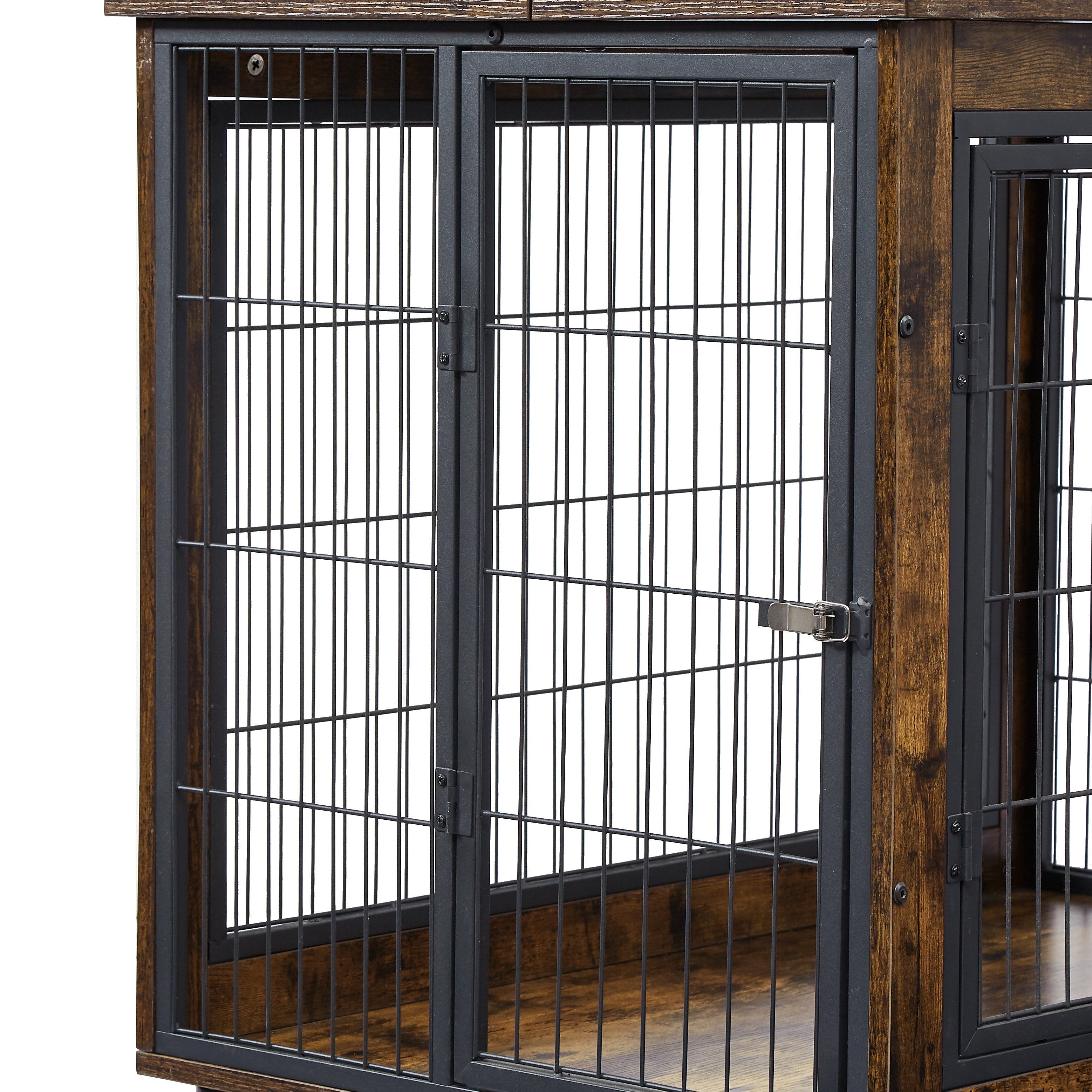 Furniture Style Dog Crate Side Table on Wheels with Double Doors and Lift Top. Rustic Brown, 31.50&