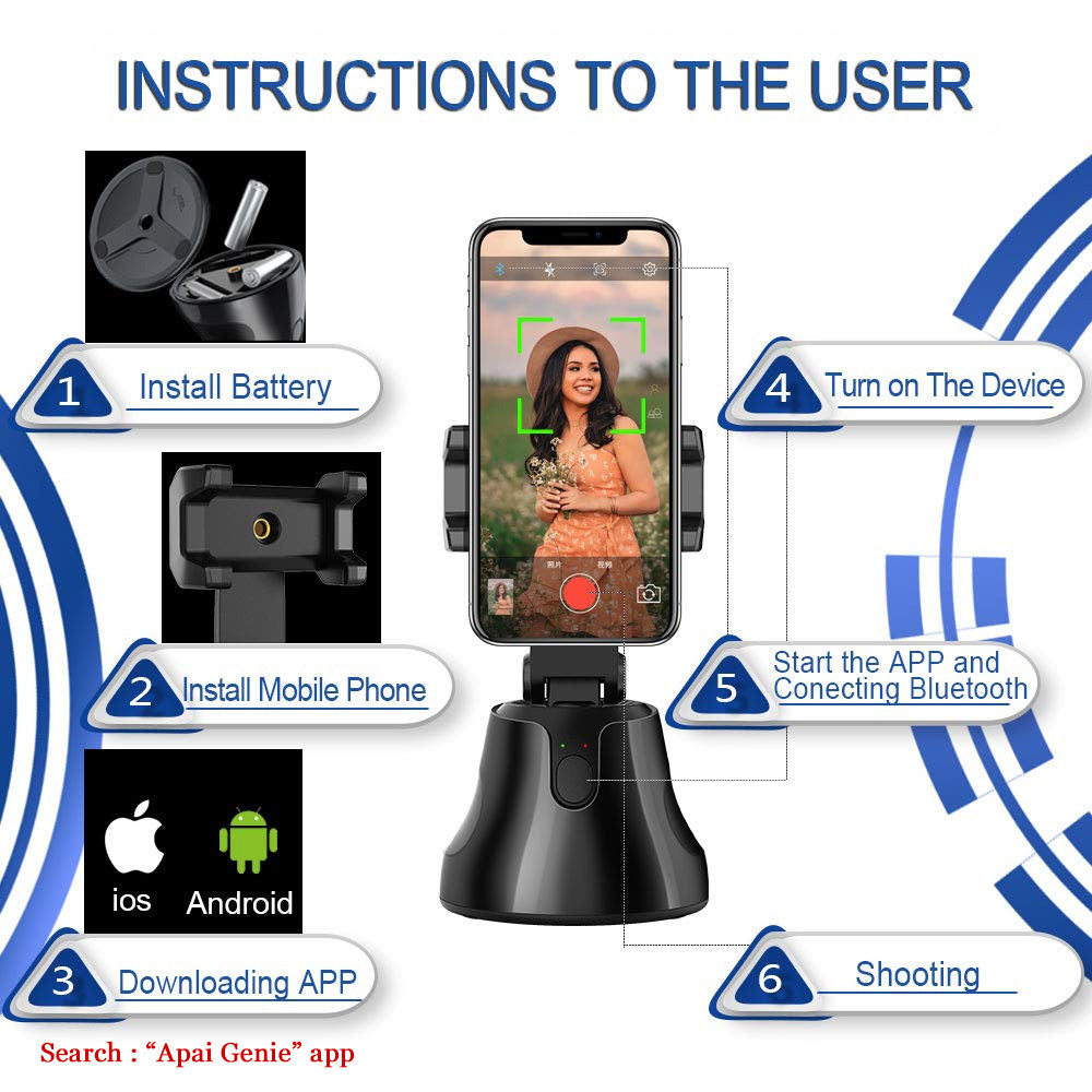 Portable All-in-one Auto Smart Shooting Selfie Stick , 360 Rotation Auto Face Tracking Object Tracking vlog Camera Phone Holder