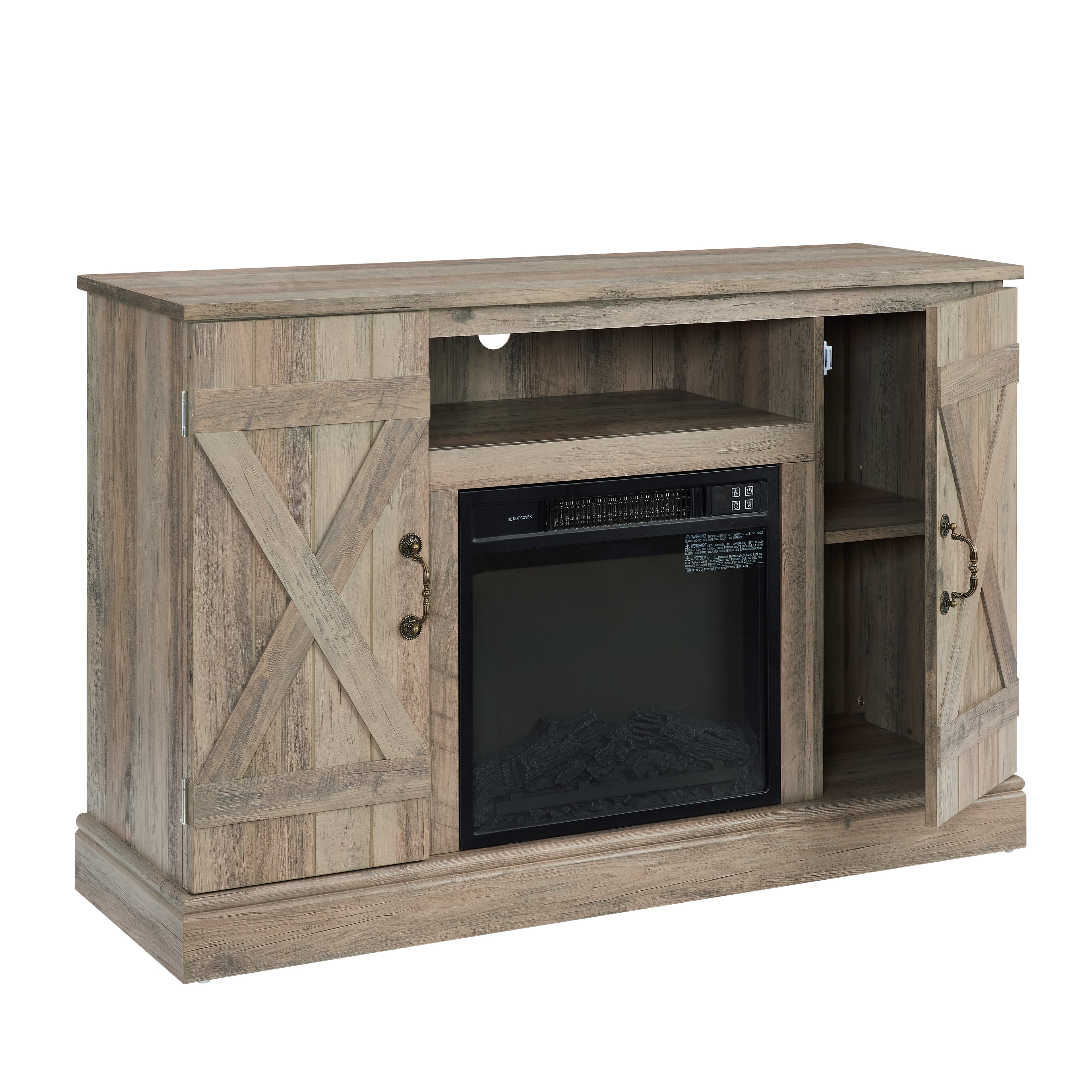 Farmhouse Classic Media TV Stand Antique Entertainment Console with 18" Electric Fireplace Insert for TV up to 50" with Open