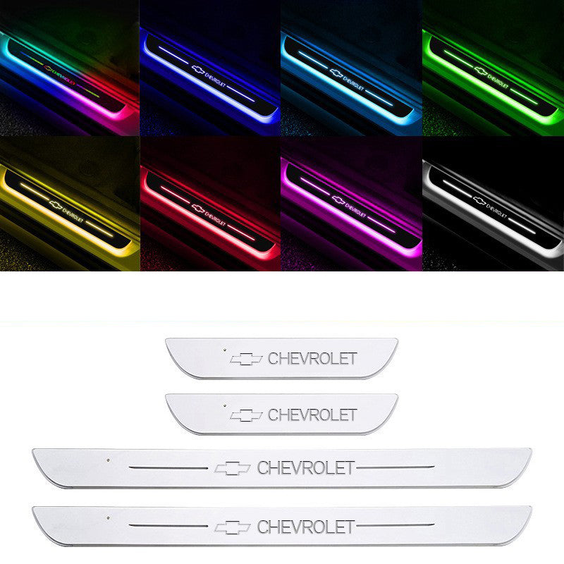 Acrylic Universal Car Led Welcome Pedal Light Led Moving Door Scuff Led Door Sill Scuff Plate car logo 4PCS Set