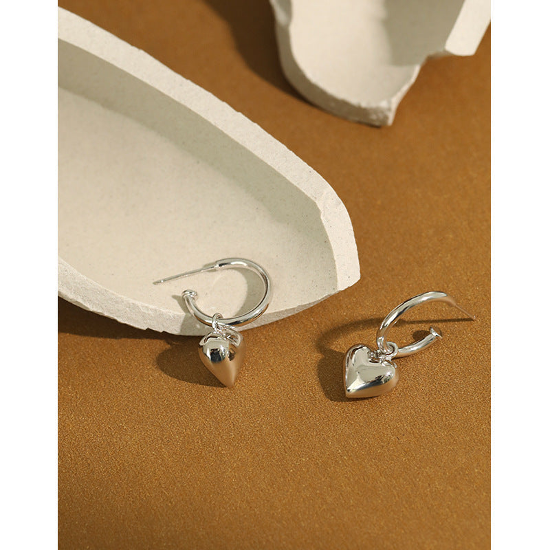 Simple temperament love heart-shaped pendant earrings women&