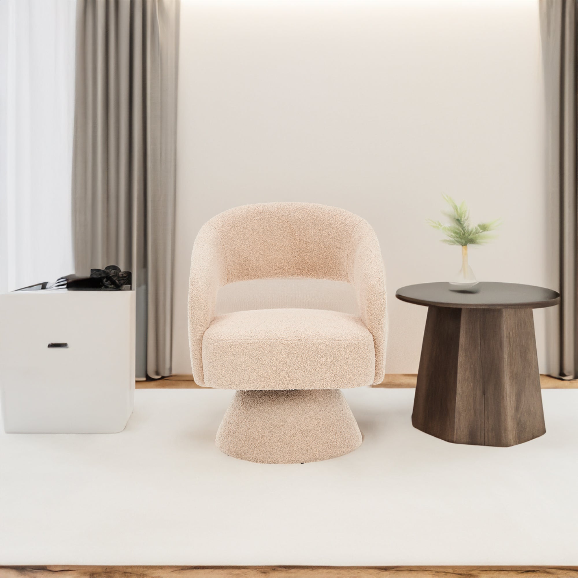 Swivel Accent Chair Armchair Round Barrel Chair in Fabric for Living Room Bedroom Nude Teddy