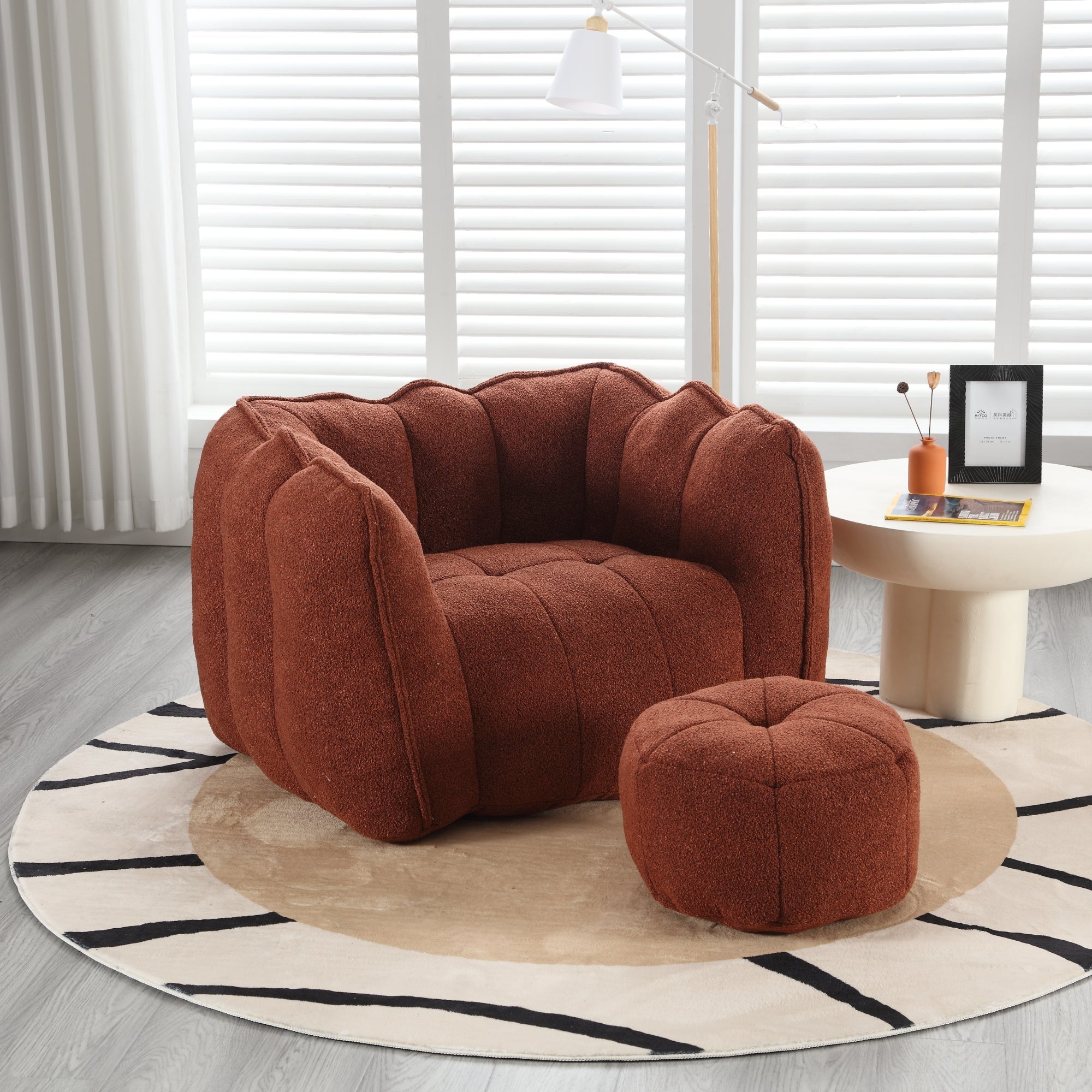 Soft Bean Bag Chair with High Resilient Foam(Chips)for living room and bedroom Comfortable Square Lazy Sofa with Footstool