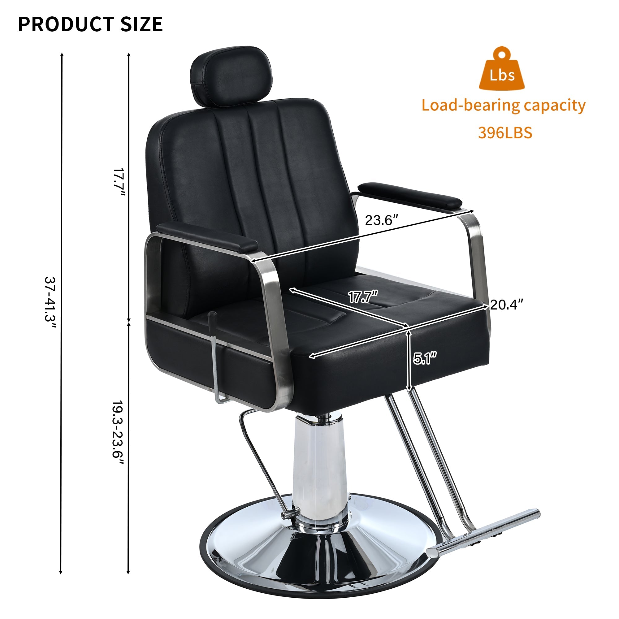 Premium Reclining barber Chair Salon Chair for Hair Stylist with Heavy Duty Hydraulic Pump, 360° Rotation Black