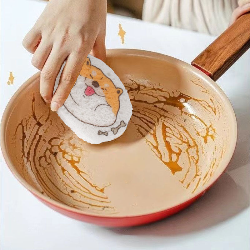 2CM Cartoon Wood Pulp Cotton Dish Washing Wipe Non-Oil Kitchen Dish Washing Sponge Scrub Dish Rag Towel
