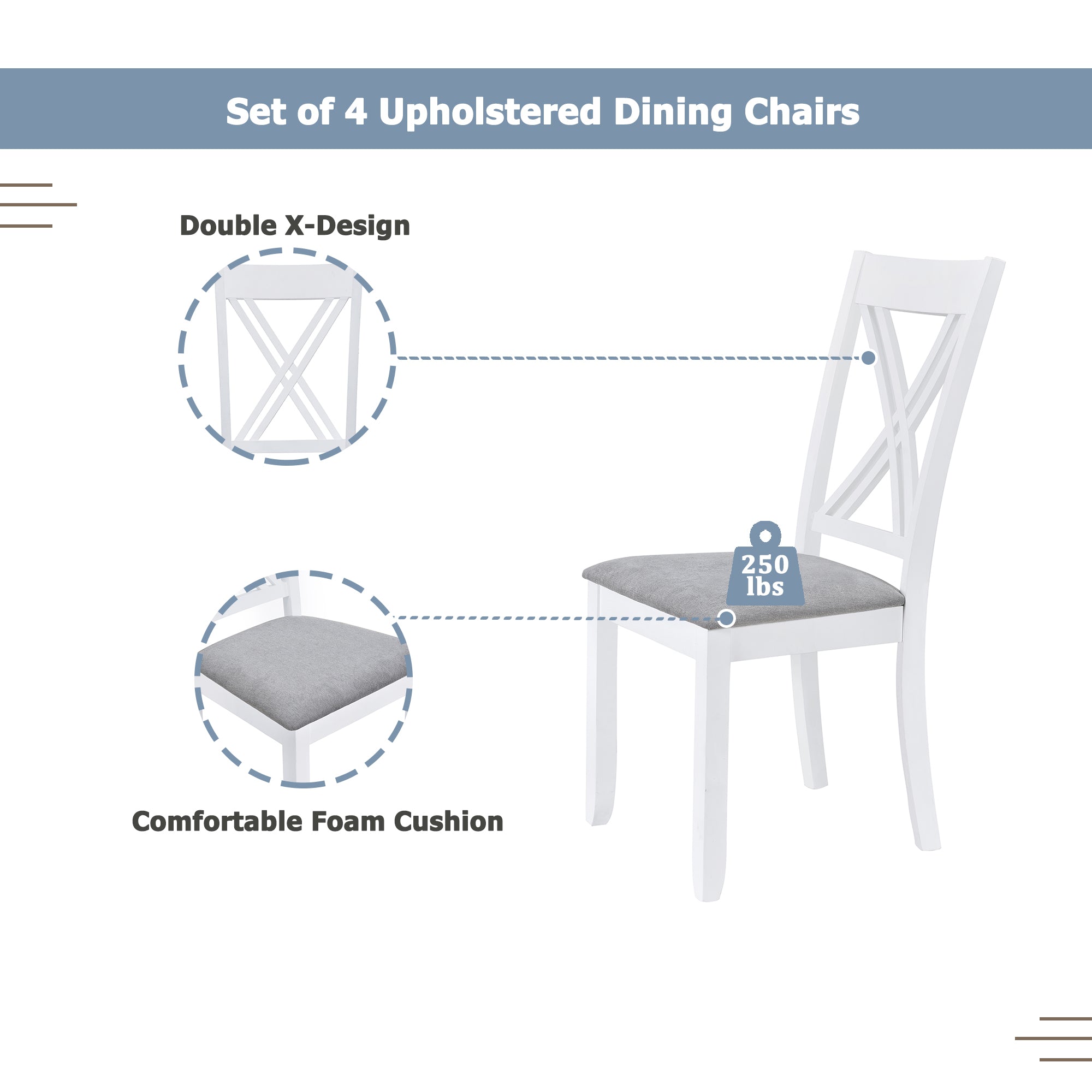 TOPMAX Rustic Minimalist Wood 5-Piece Dining Table Set with 4 X-Back Chairs for Small Places White
