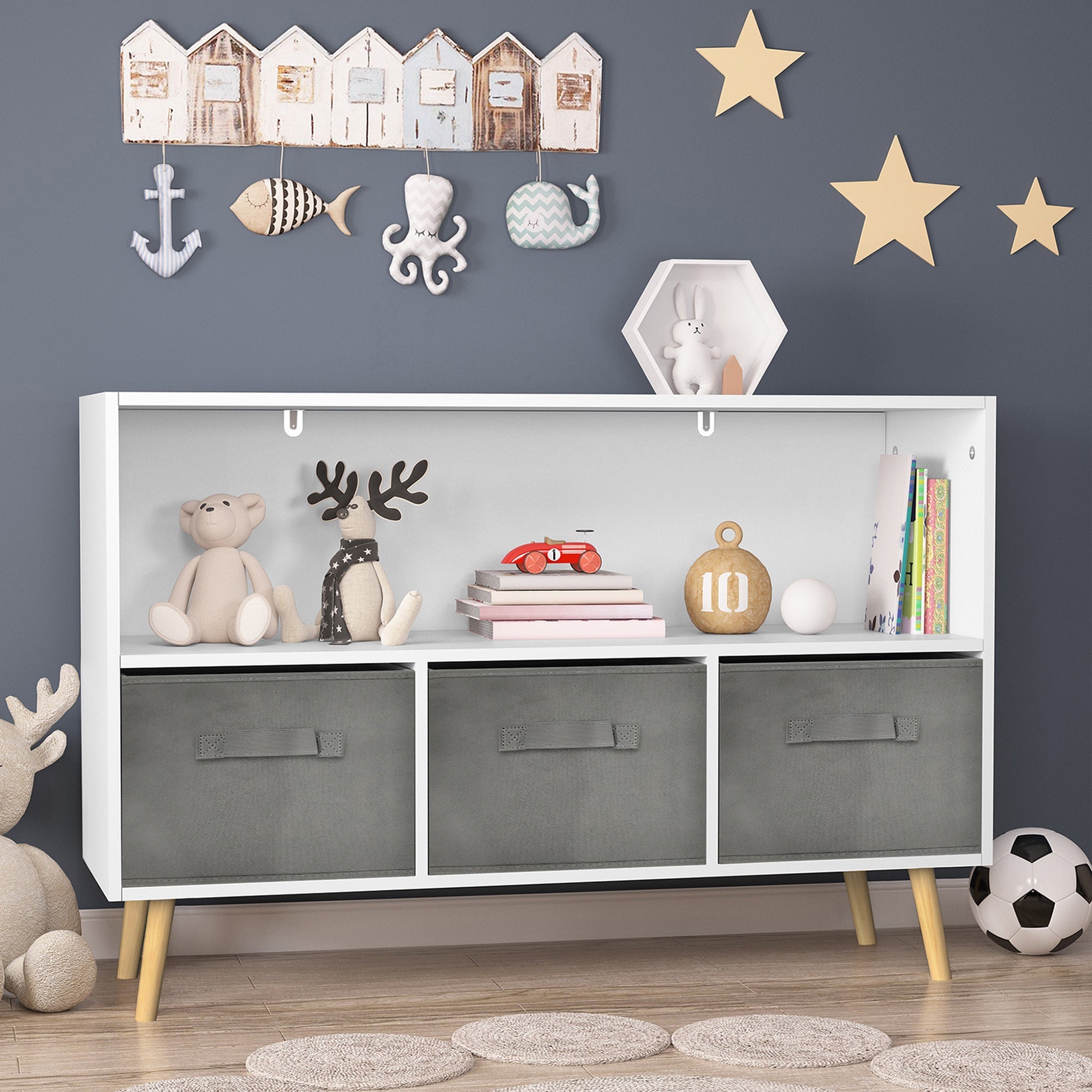 Kids bookcase with Collapsible Fabric Drawers Children&