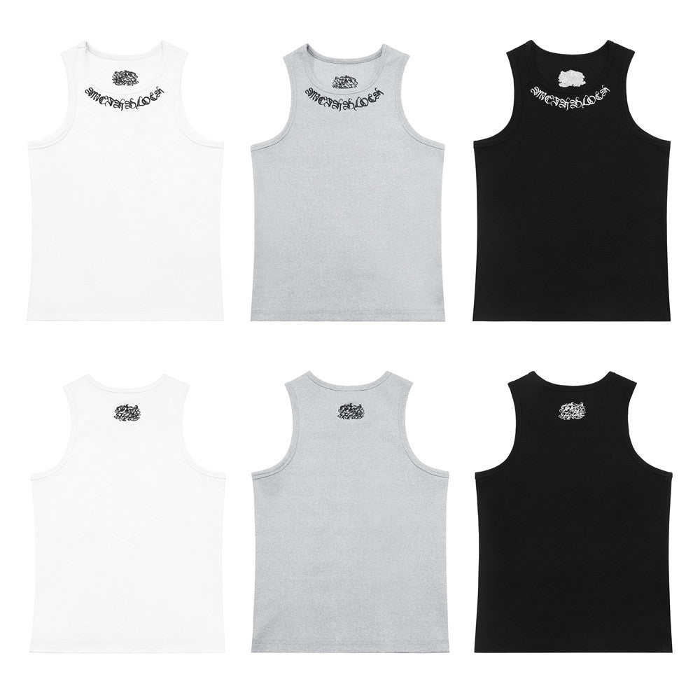 Gothic Letter Embroidery Ribbed Tank Top Men&