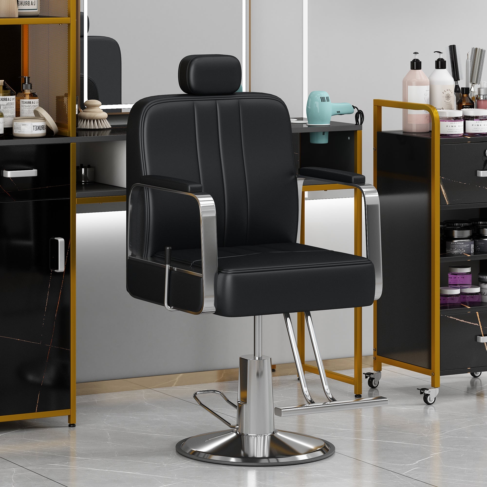 Premium Reclining barber Chair Salon Chair for Hair Stylist with Heavy Duty Hydraulic Pump, 360° Rotation Black