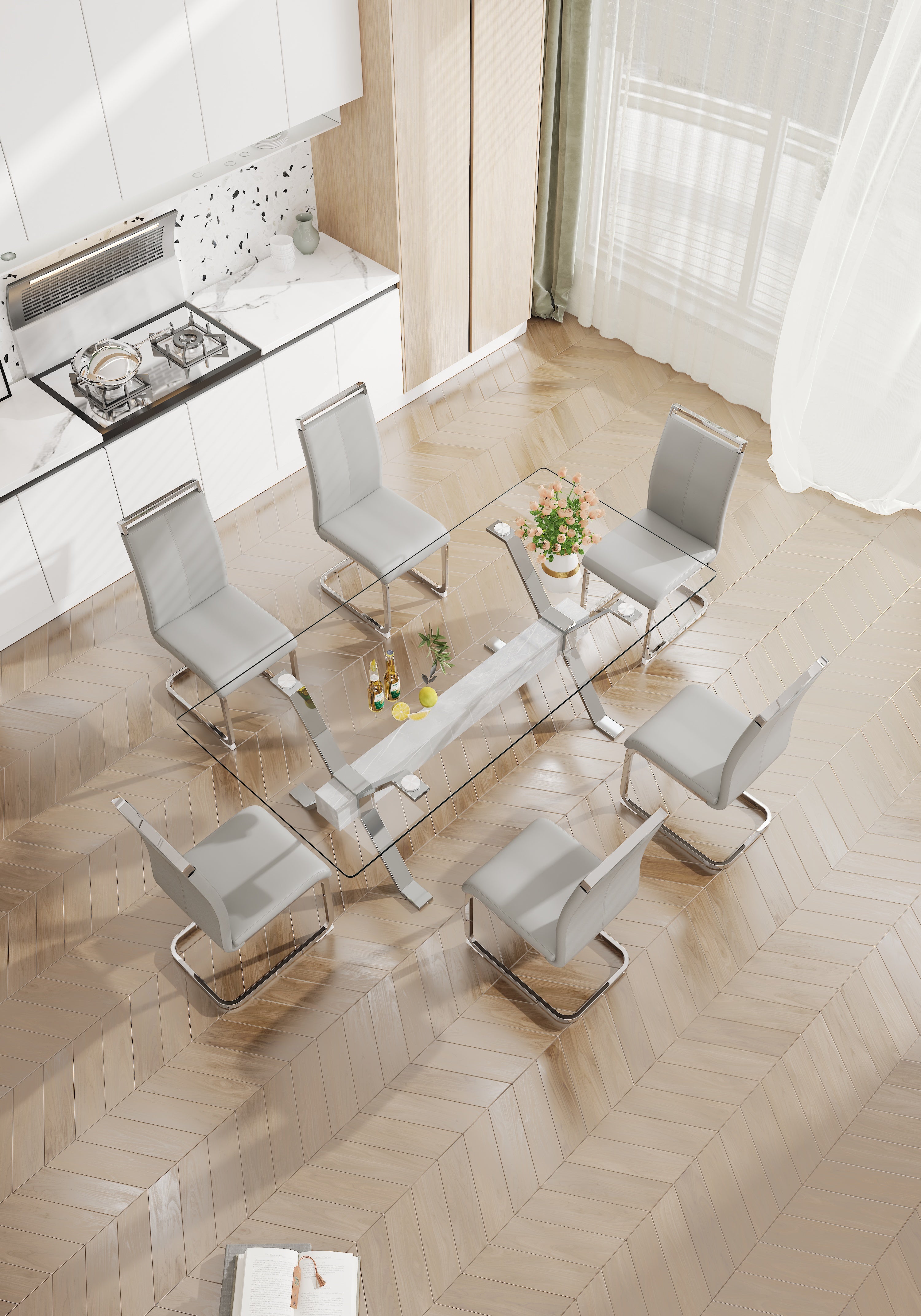 Dining table Modern tempered glass dining table 79 &