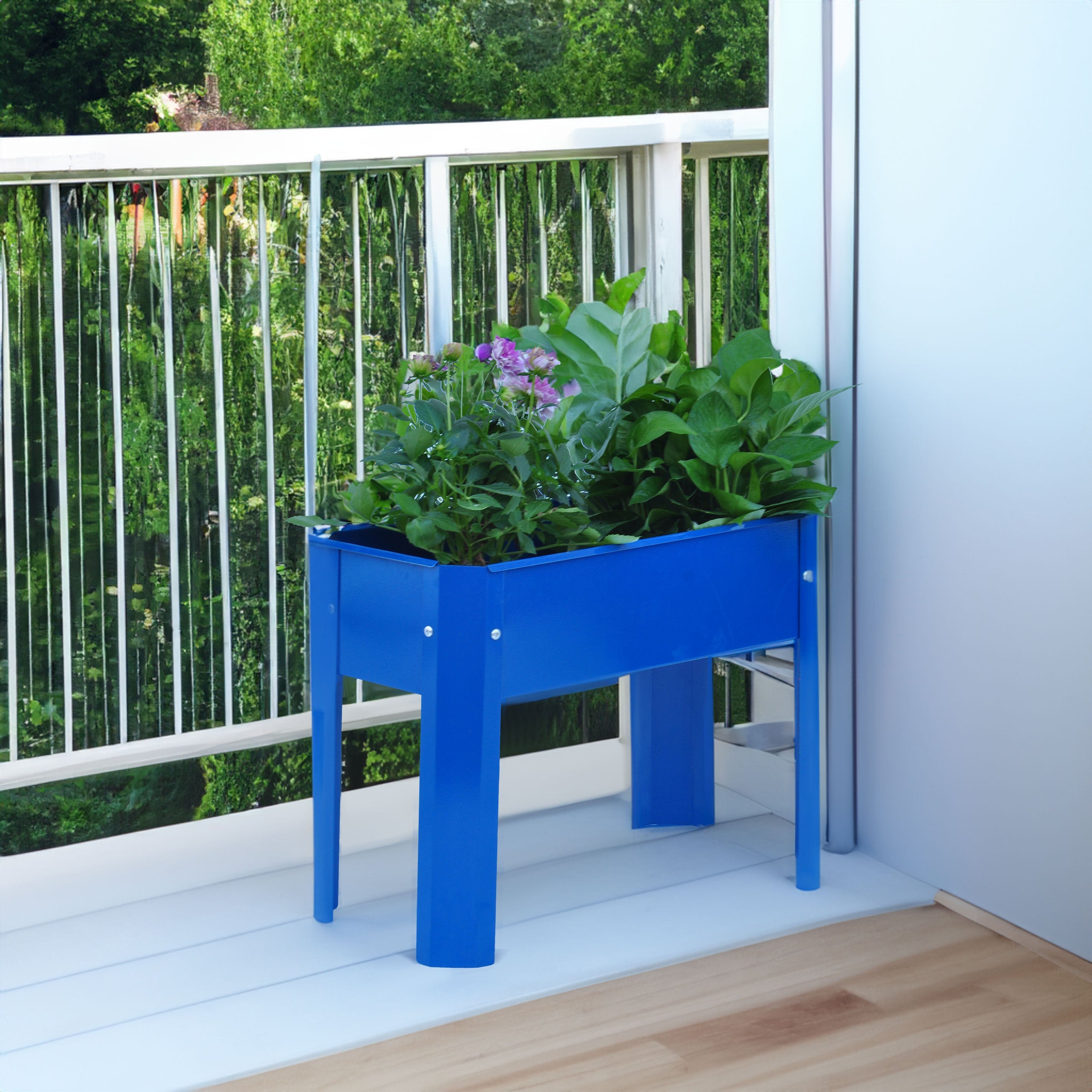 Elevated garden bed metal elevated outdoor flowerpot box suitable for backyard and terrace large flowerpot flower(Blue*2)