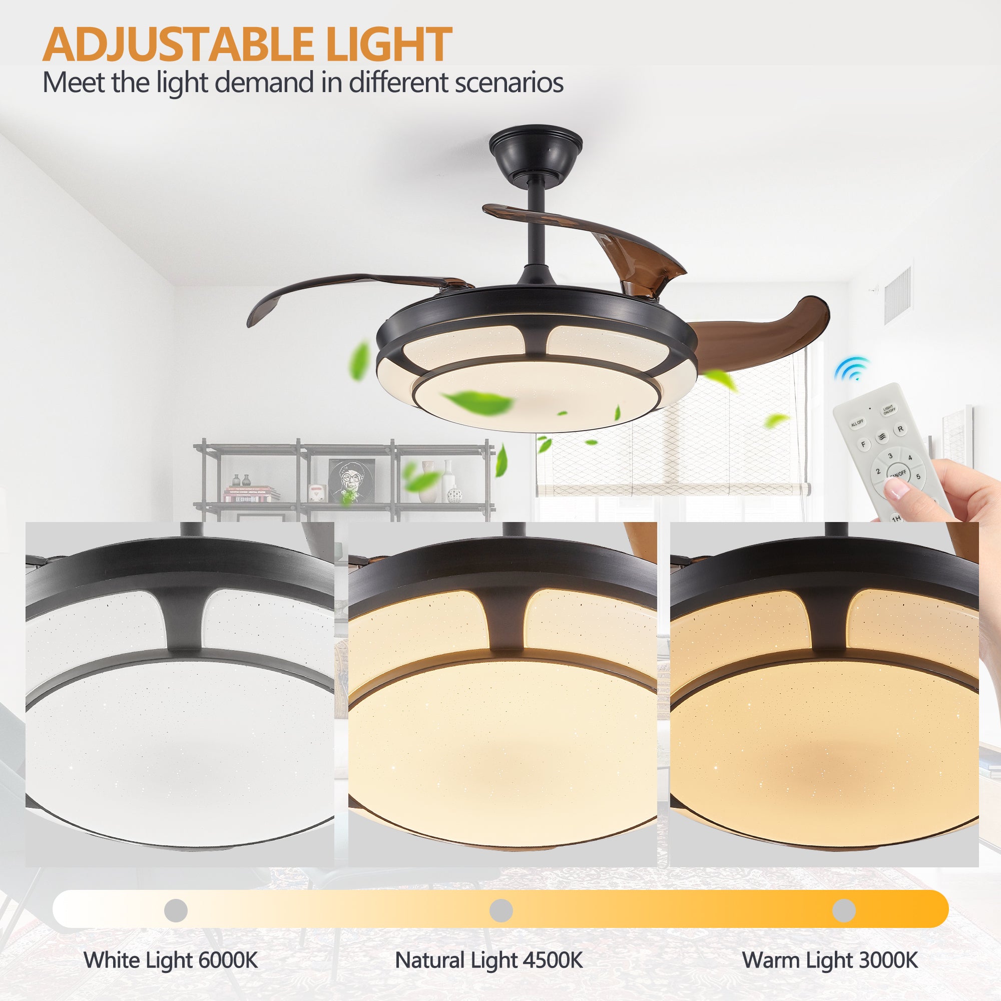 Retractable Invisible Ceiling Fan Light