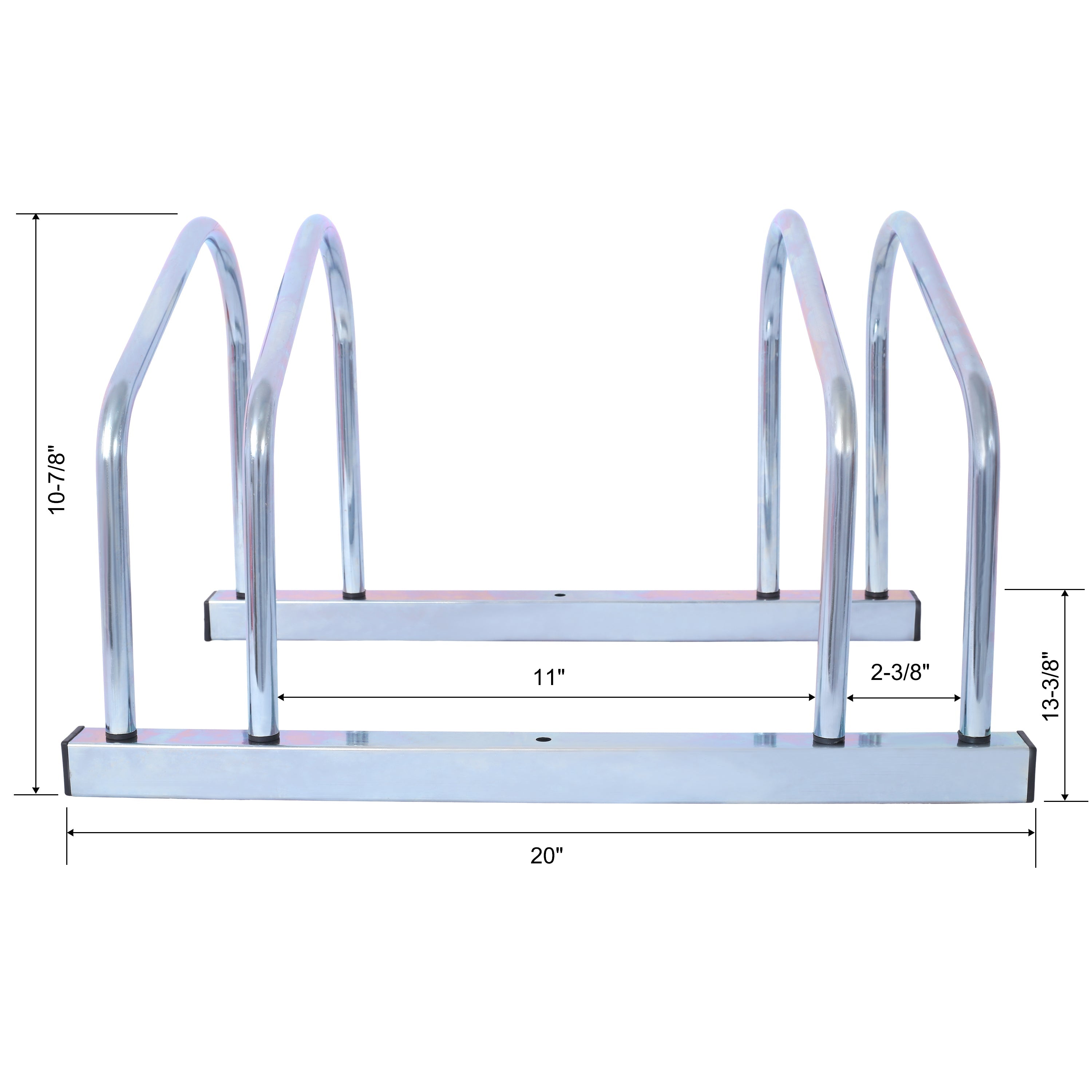 2 bicycle ground bike parking racks 22-28 inch wheel supports, maximum tire width 2.15 inches, galvanized