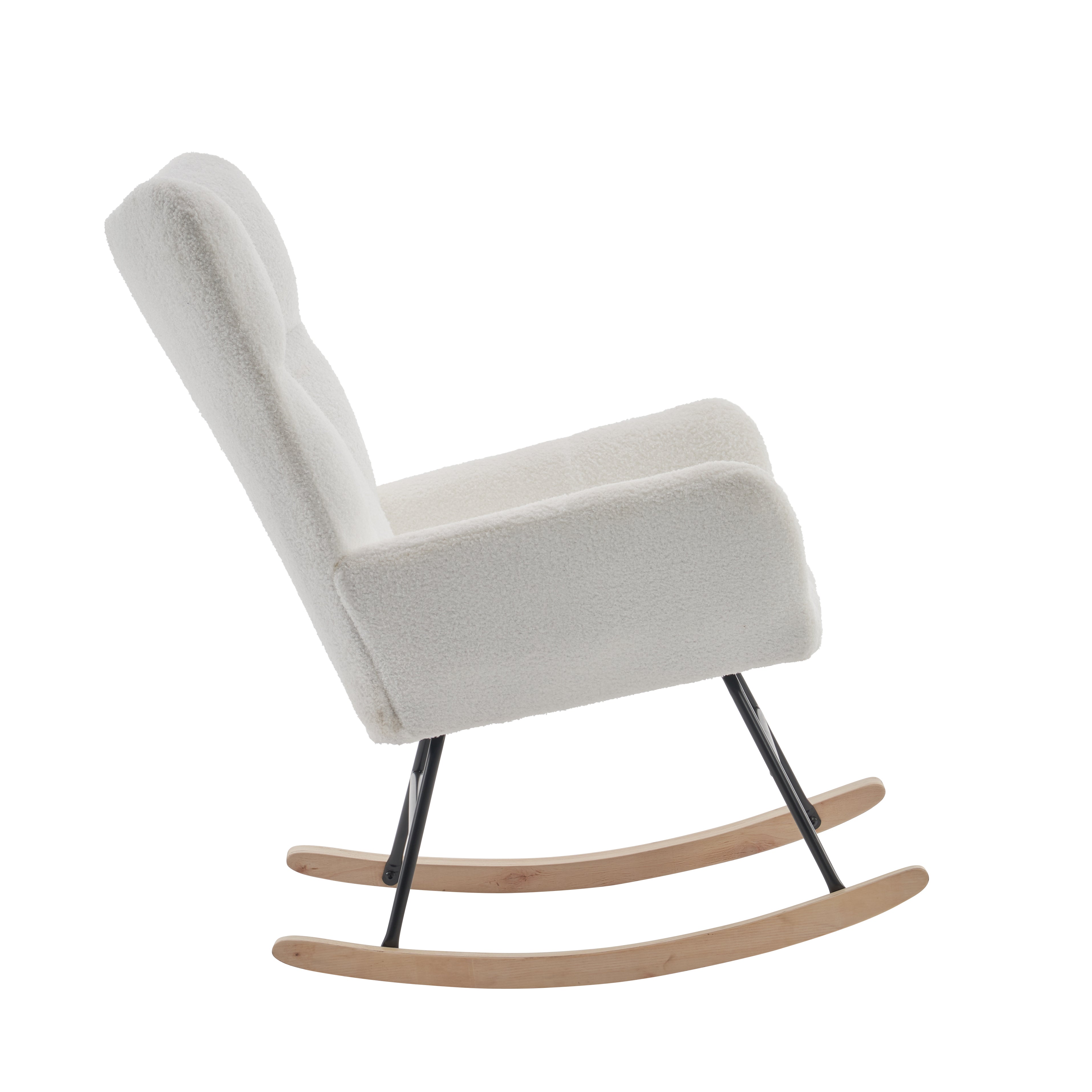 Rocking Chair Nursery solid wood leg reading chair Teddy fabric cushion with Nap armchair white Teddy fabric