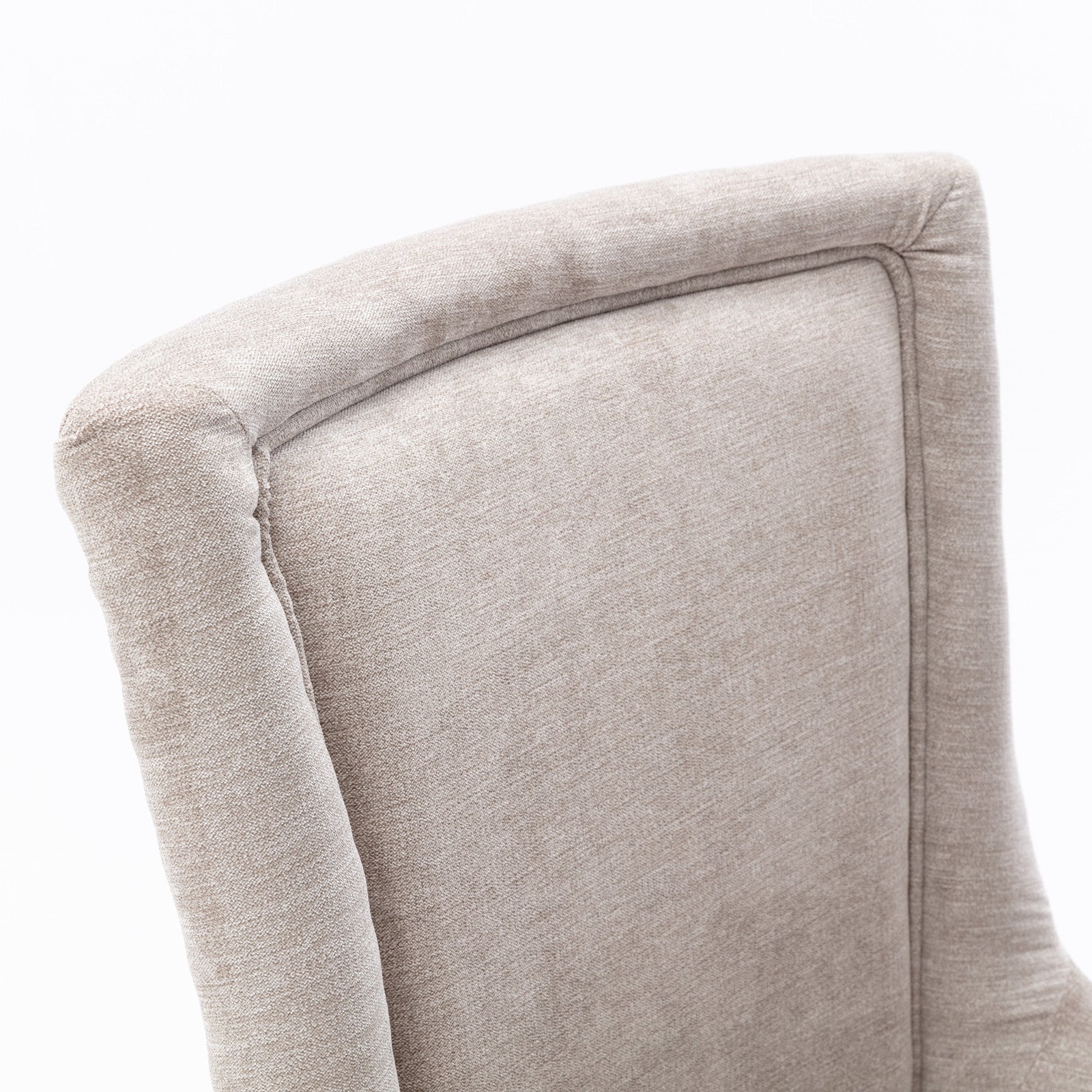 Ultra Side Dining Chair Thickened fabric chairs with neutrally toned solid wood legs Bronze nail head Set of 2 Beige