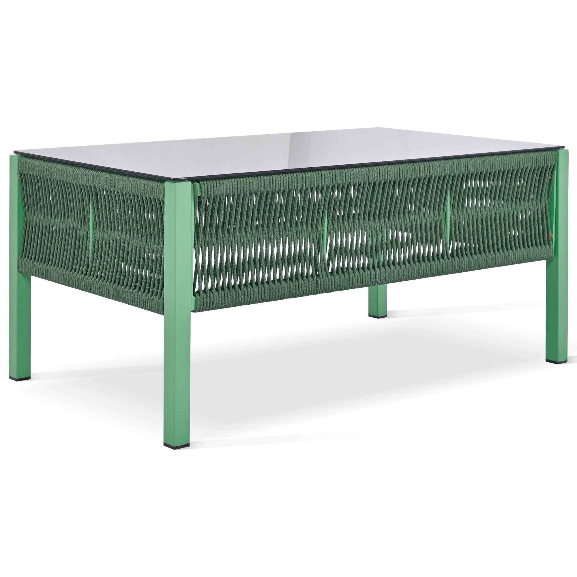 Outdoor Furniture with Tempered Glass Table, Set Deep Seating with Thick Cushion (Fluorescent Yellow & Green)