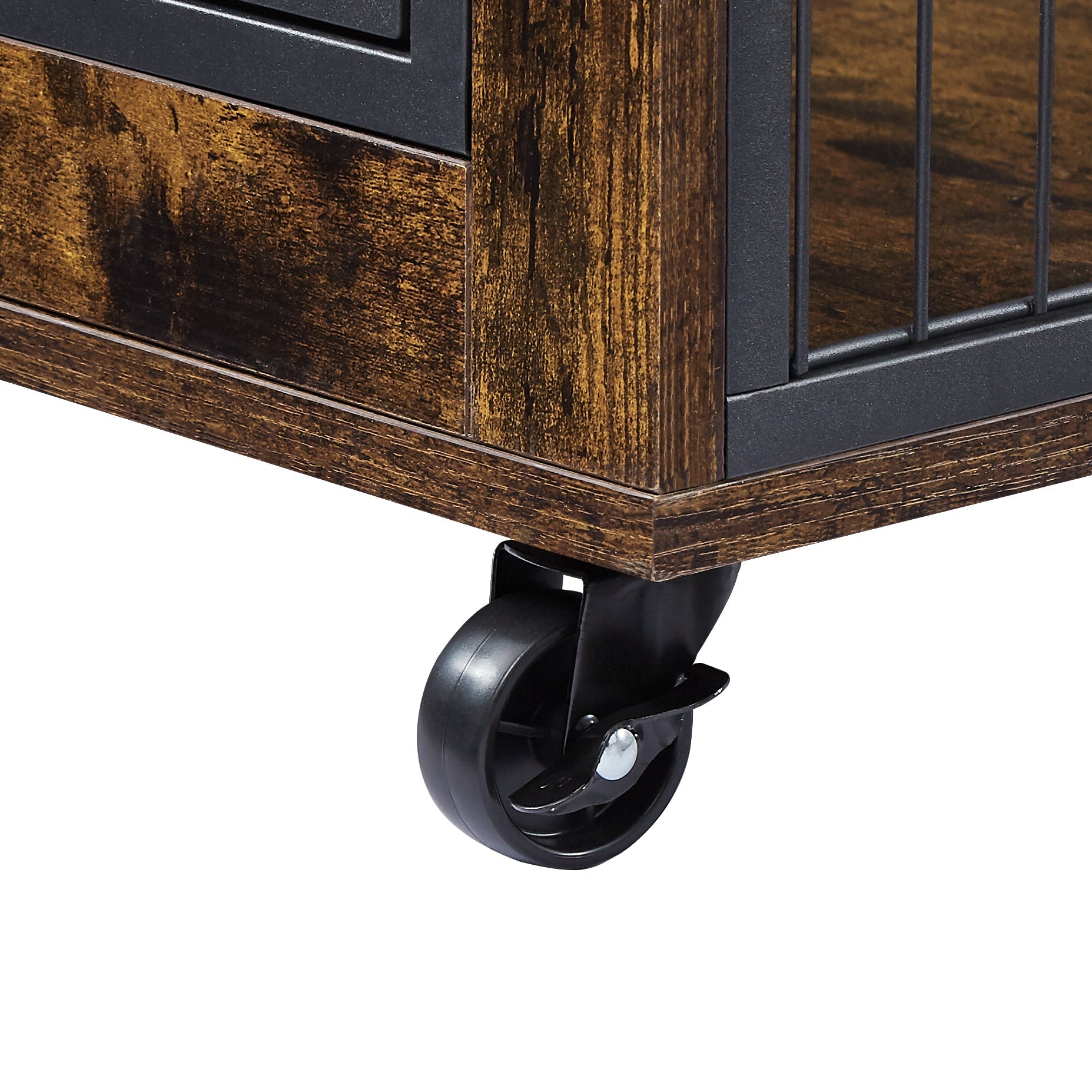 Furniture Style Dog Crate Side Table on Wheels with Double Doors and Lift Top. Rustic Brown, 31.50&