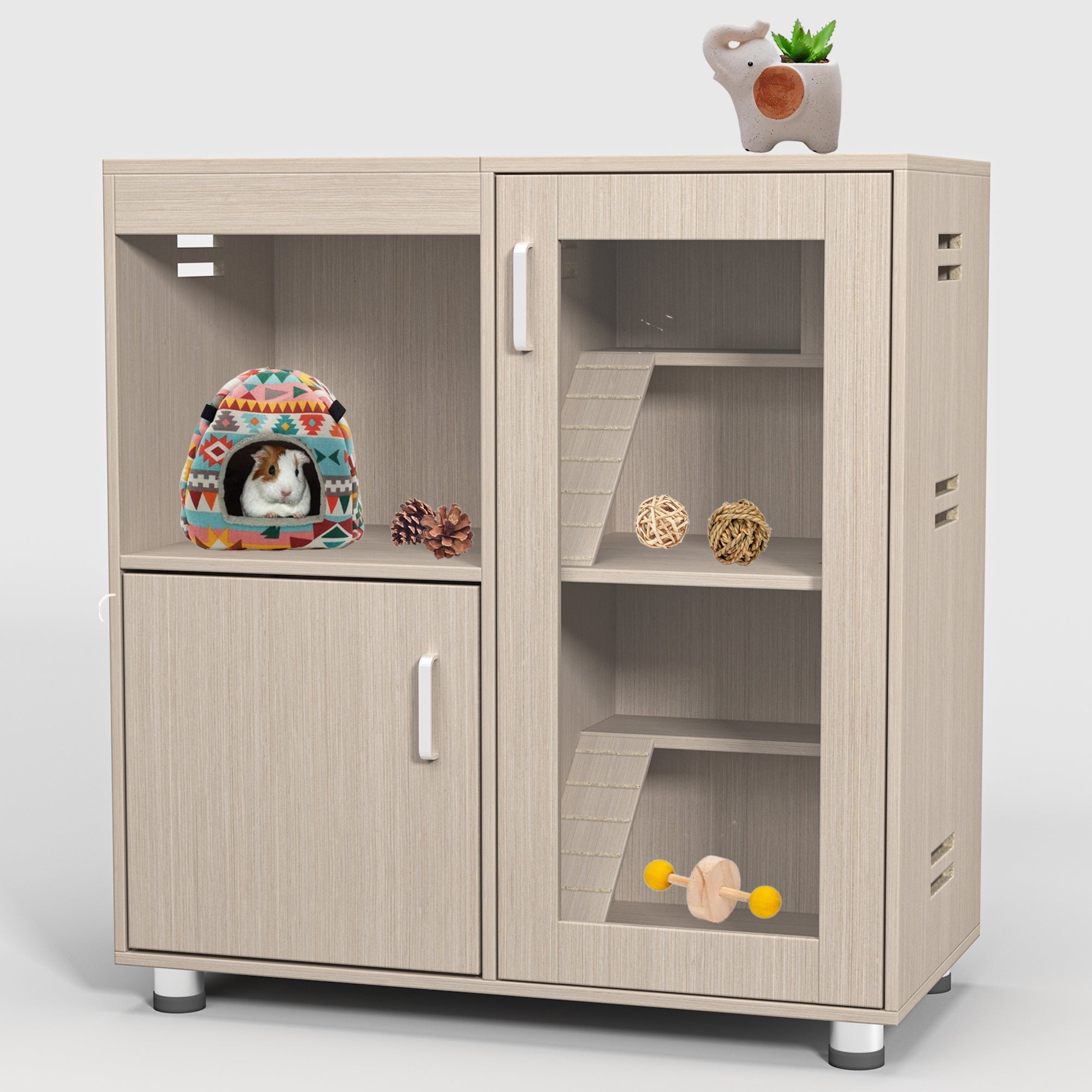 Guinea pig cage, 4 layers of hamster cage wood, with storage cabinet, mouse cage, openable top, acrylic window ,X-Large
