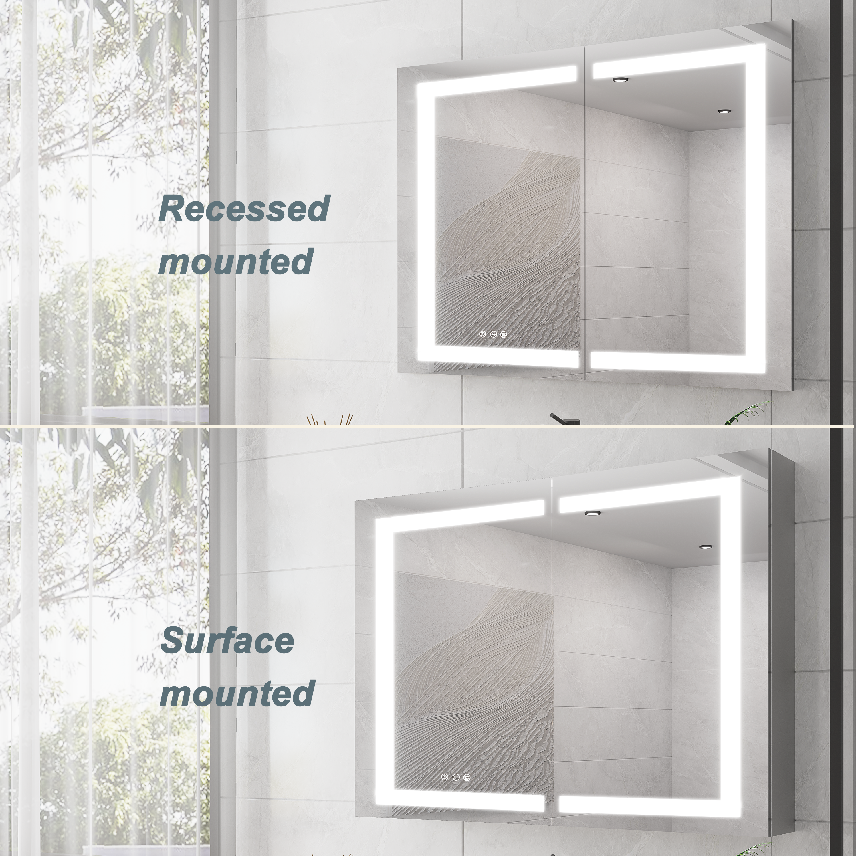 36 x 30 inch Medicine Cabinet with LED Vanity Mirror Anti-Fog Recessed or Surface Mount Waterproof DimmableAluminum 3000K~6000K Lighted Double Door Bathroom Cabinet with Touch Switch