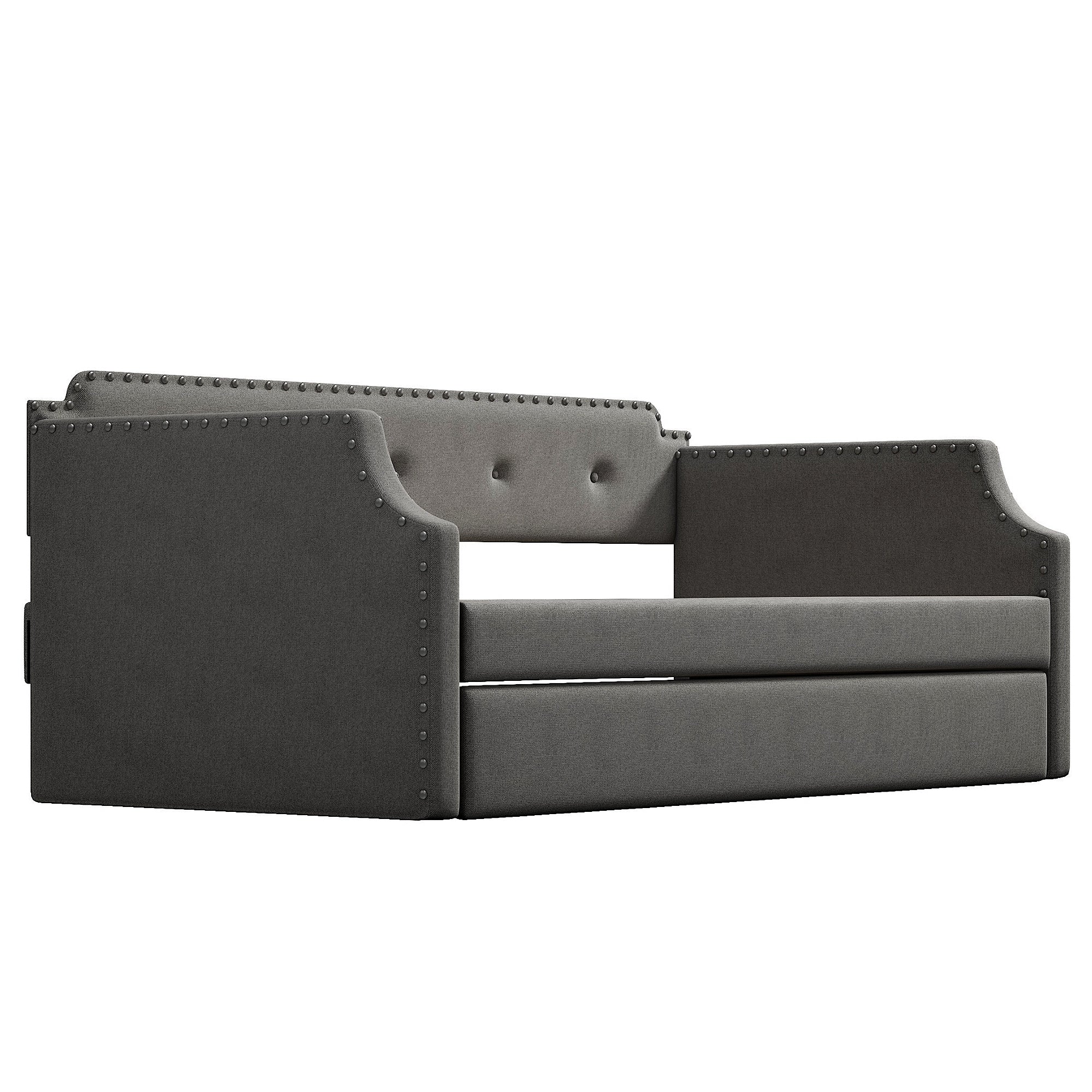 Upholstered Daybed with Trundle, Wood Slat Support,Upholstered Frame Sofa Bed Twin Gray