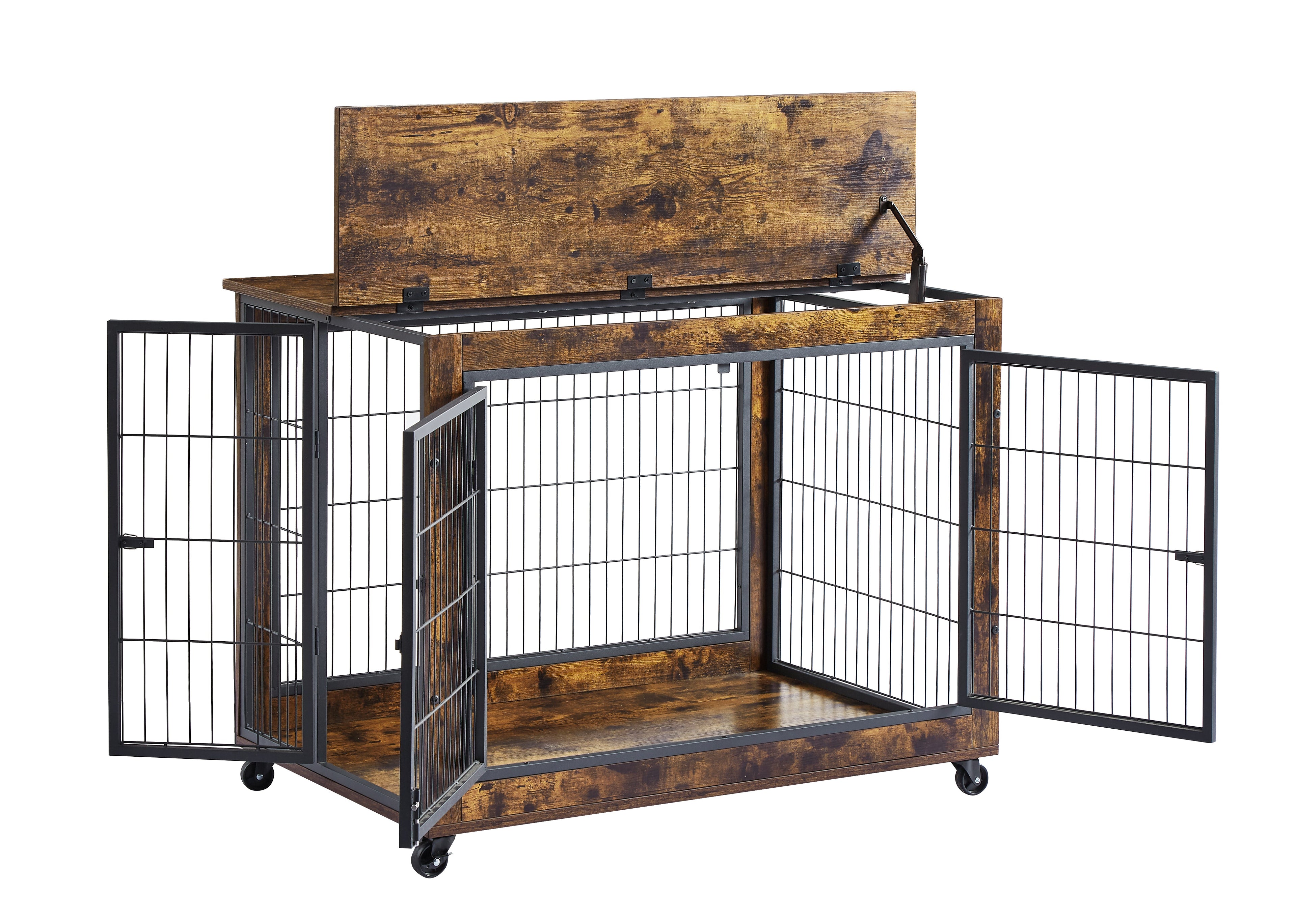 Furniture Dog Cage Crate with Double Doors, Rustic Brown, 38.58&