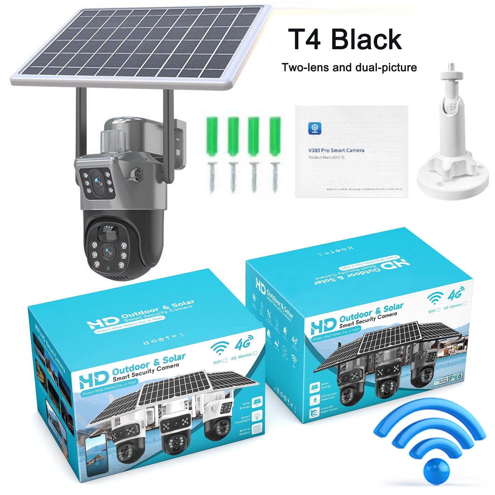 Solar camera WIFI dual-screen gunball 10x zoom low-power battery wireless monitor