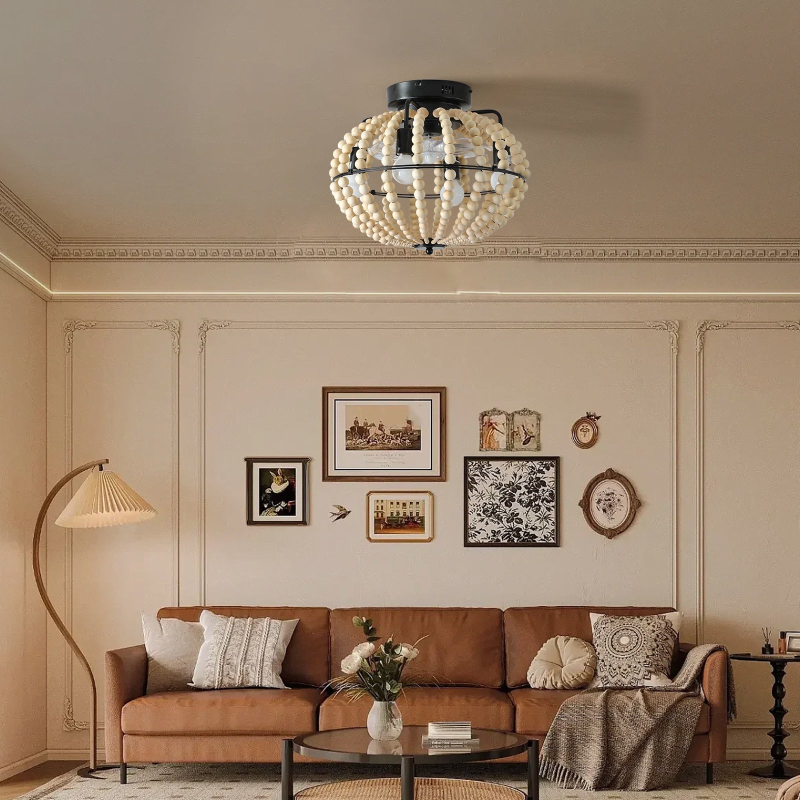 Beaded Wood Chandelier Fan