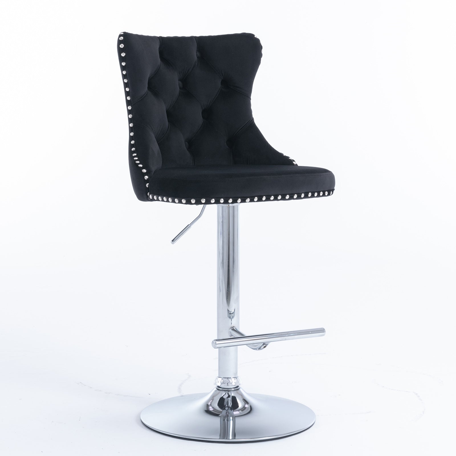 25-33 Inch, Modern Upholstered Chrome base Bar Stools with Back Comfortable Tufted for Home Pub and Kitchen Island(Black,Set of
