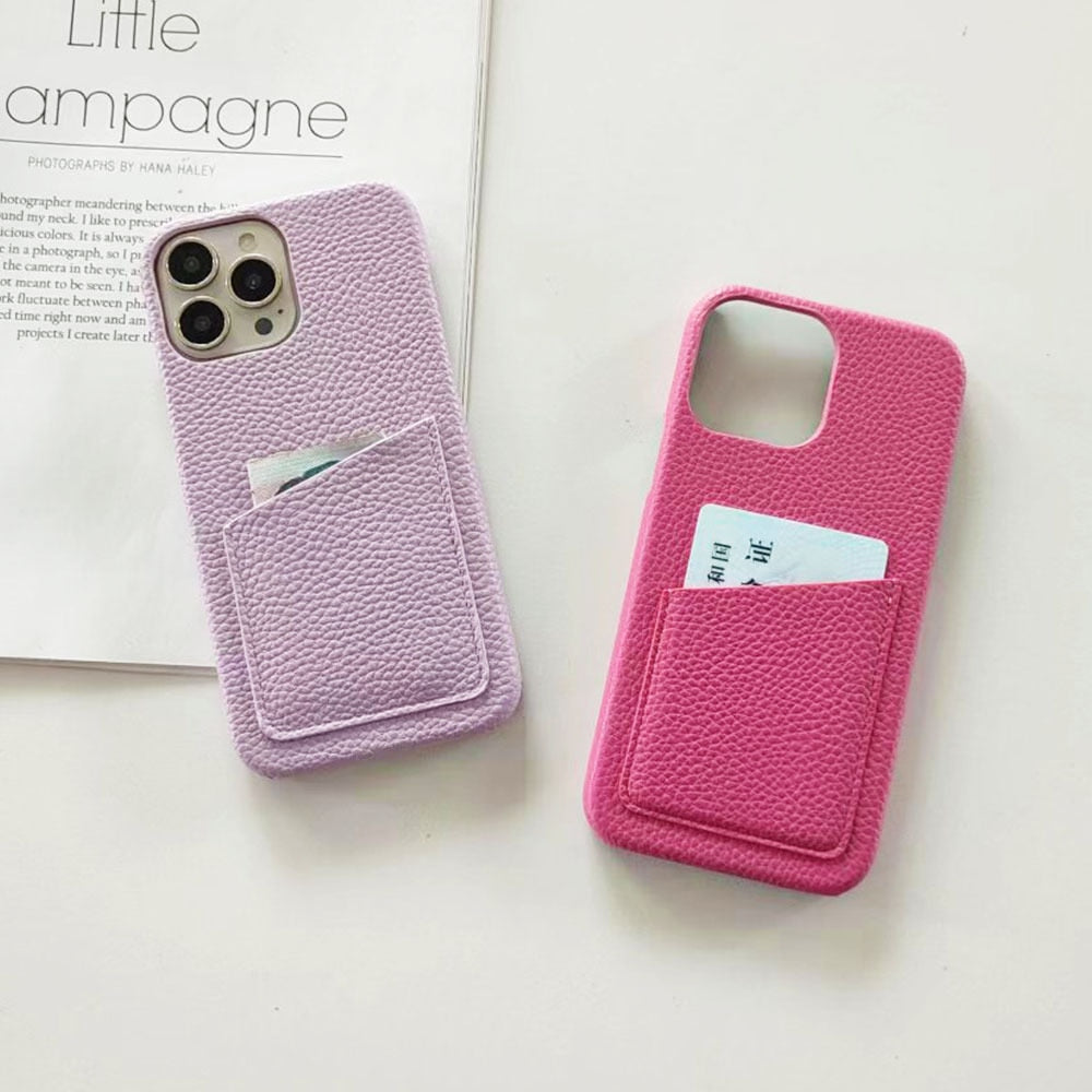 14Pro Plain Leather PU Card Slot Phone Case For iPhone13mini 11 12 Xsmax XR 78plus 6s Half Cover Hard Body Protection
