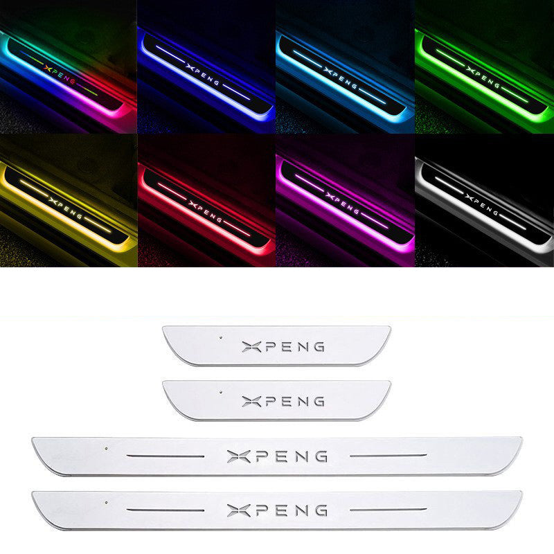 Acrylic Universal Car Led Welcome Pedal Light Led Moving Door Scuff Led Door Sill Scuff Plate car logo 4PCS Set