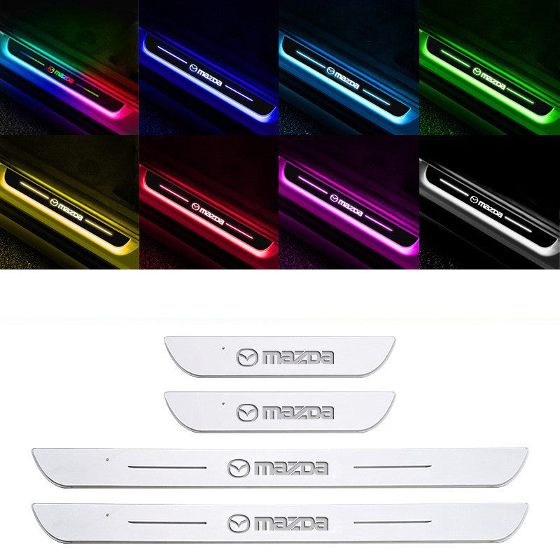 Acrylic Universal Car Led Welcome Pedal Light Led Moving Door Scuff Led Door Sill Scuff Plate car logo 4PCS Set