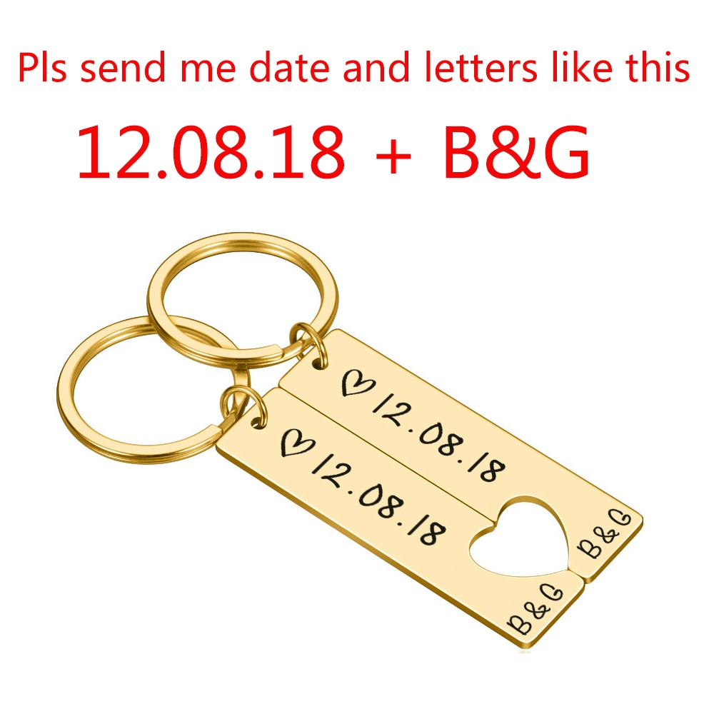 Personalized Heart Keychain Set Engraved King Date and Name Love Keyring Gift for Couples Girlfriend Boyfriends Key Chain Rings