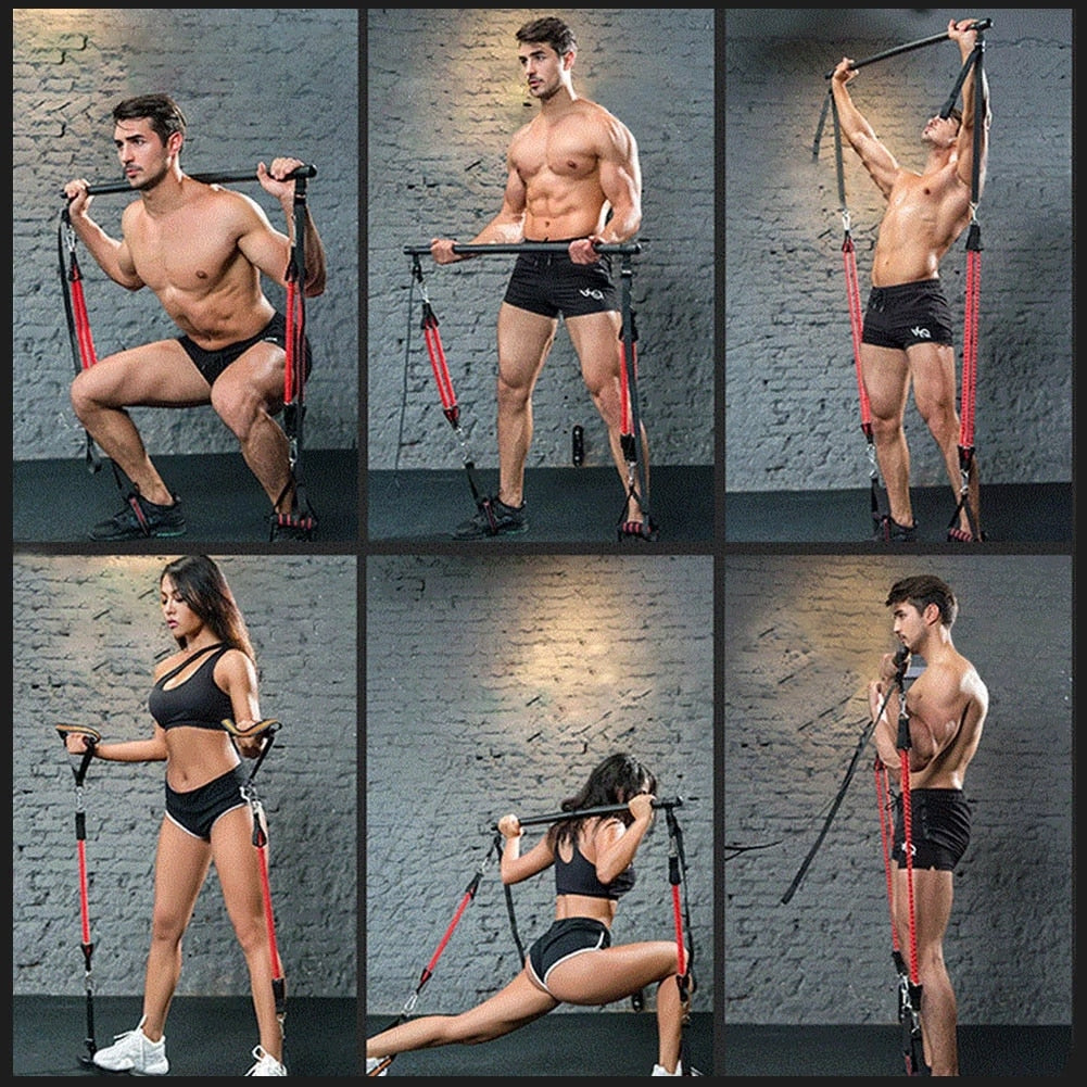 Resistance Band Pilates Stick Gym Exercise Muscle Power Tension Bar With Fitness Stick Home Body Work Out Fitness Pull Rope
