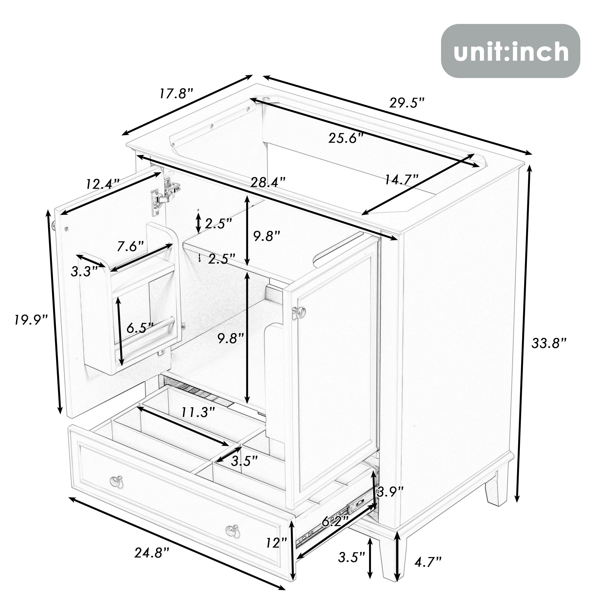30 inch bathroom vanity no sink base only gray