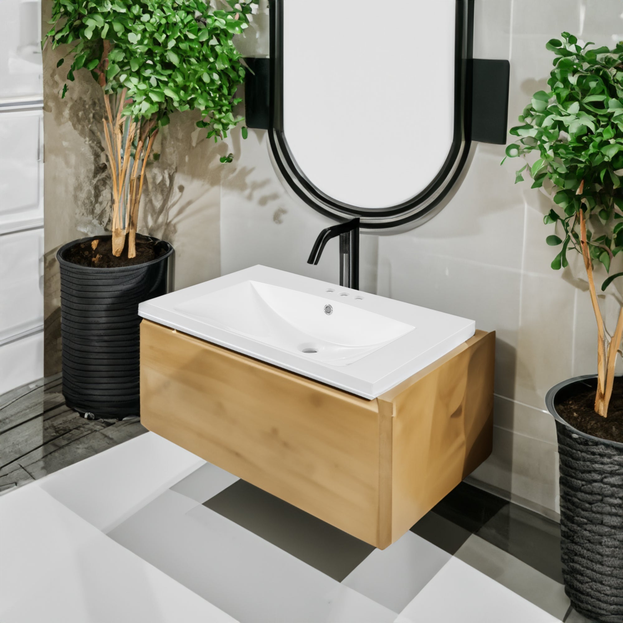 30" Single Bathroom Vanity Top with White Basin 3-Faucet Holes Ceramic White