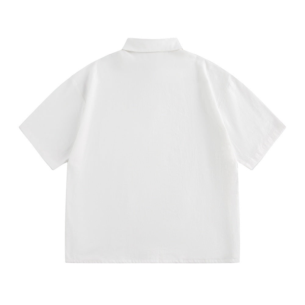 Alphabet Print Short Sleeve Shirt Workwear Japanese Style Loose Casual Design Summer Collar Shirt Men&