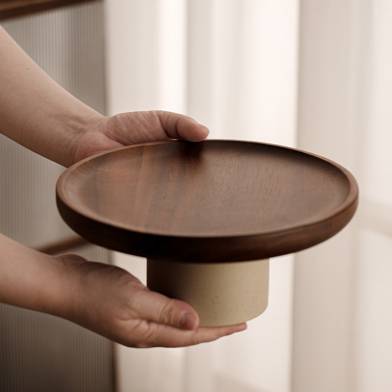 Acacia wood cake tray living room household Dim sum tray clay high fruit tray